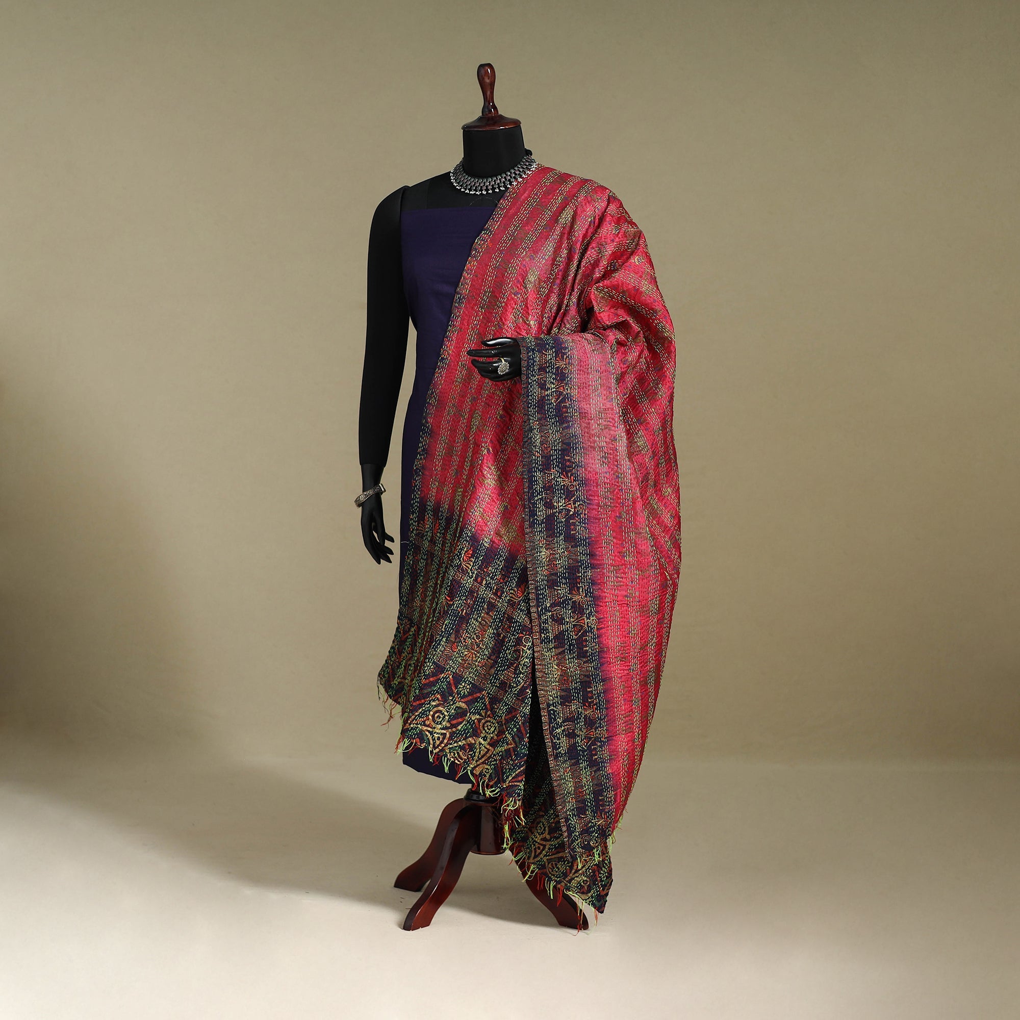 Multicolor - patchwork reversible silk bengal kantha work