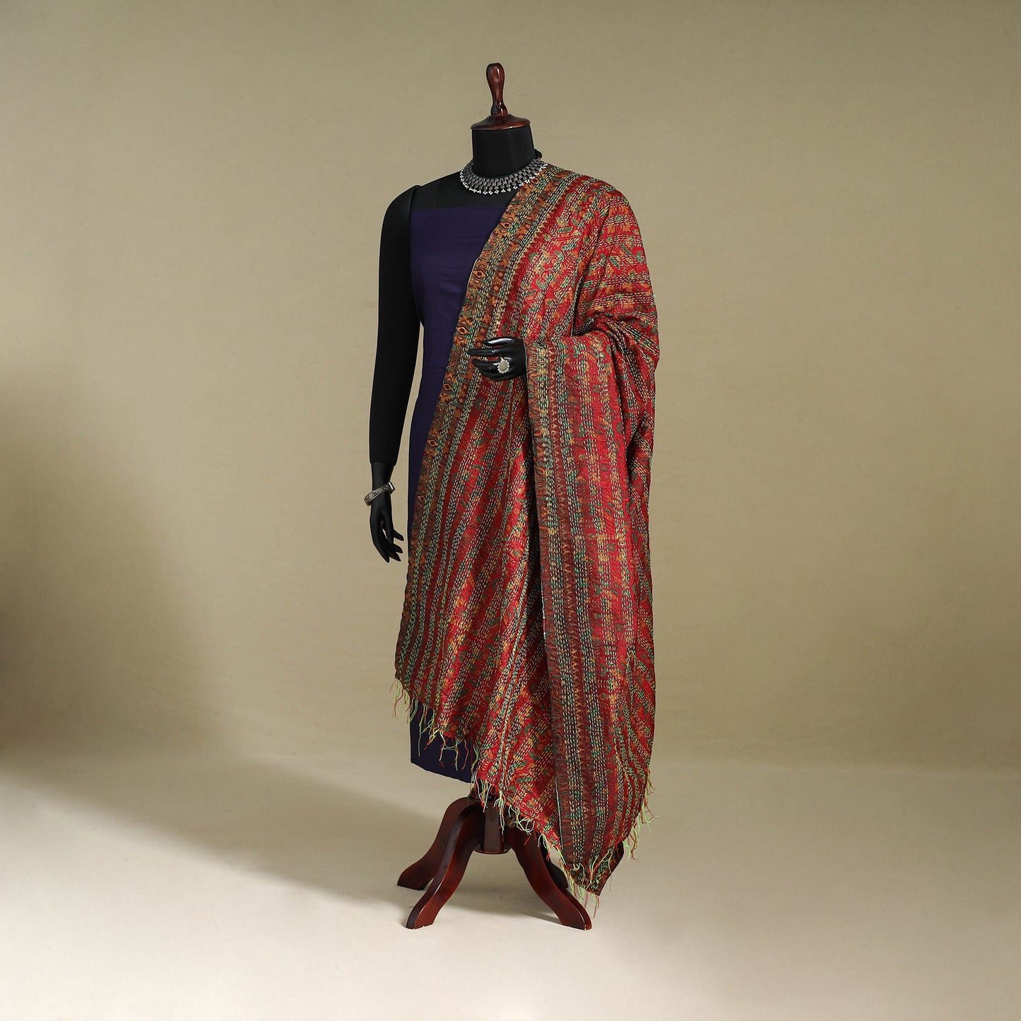 Multicolor - patchwork reversible silk bengal kantha work