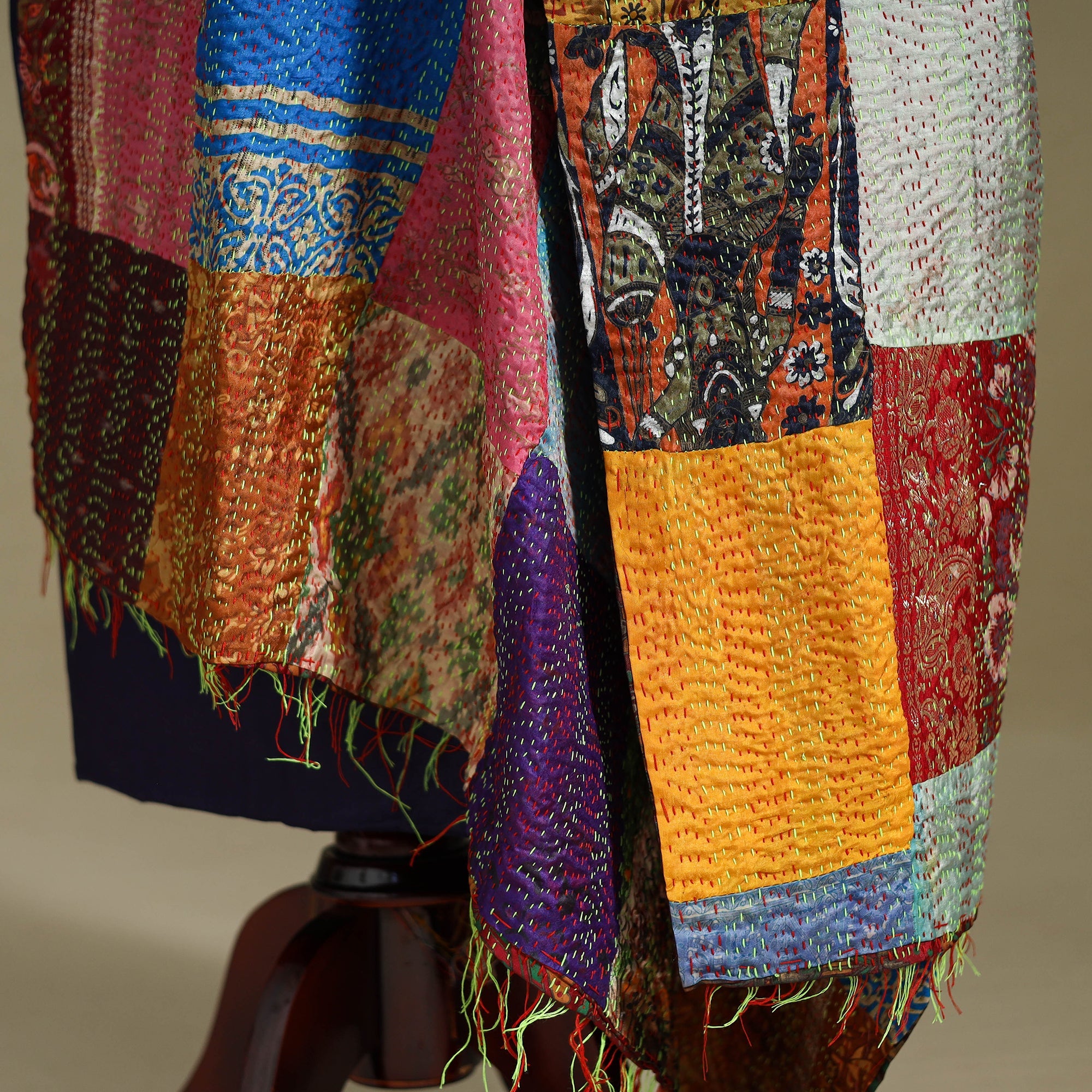 Multicolor - patchwork reversible silk bengal kantha work
