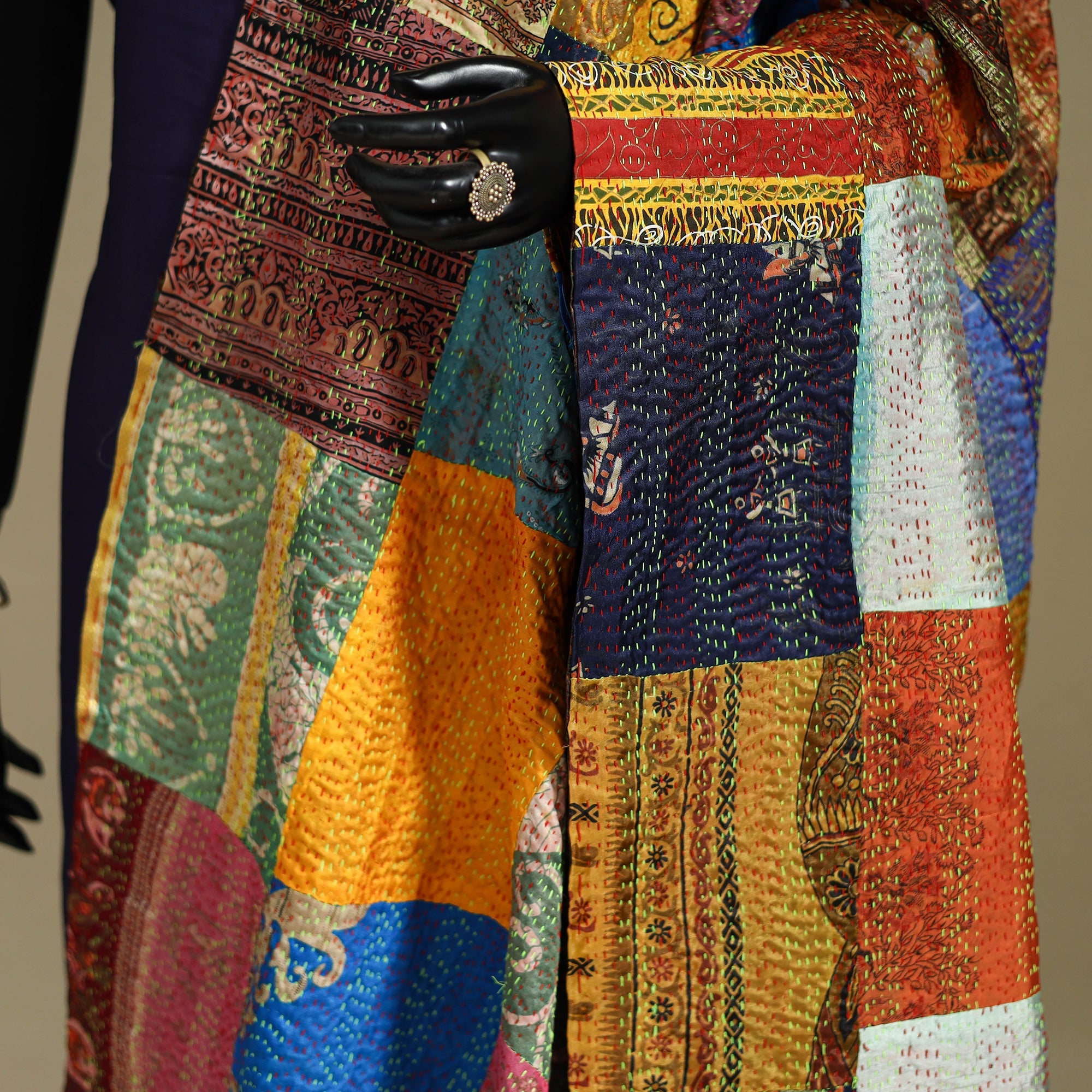 Multicolor - patchwork reversible silk bengal kantha work