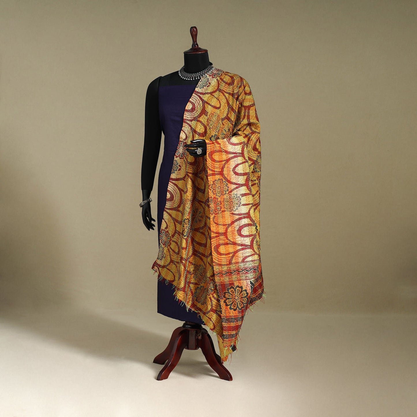 Multicolor - patchwork reversible silk bengal kantha work