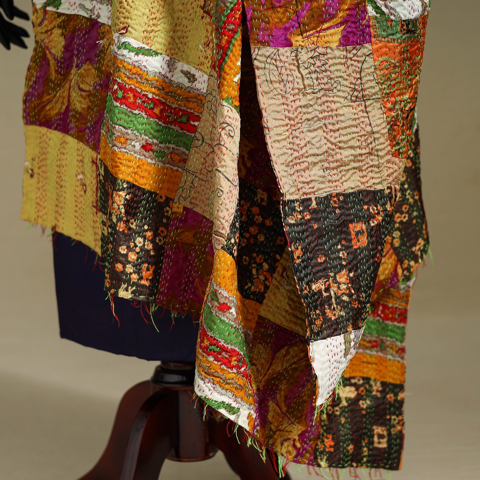 Multicolor - patchwork reversible silk bengal kantha work