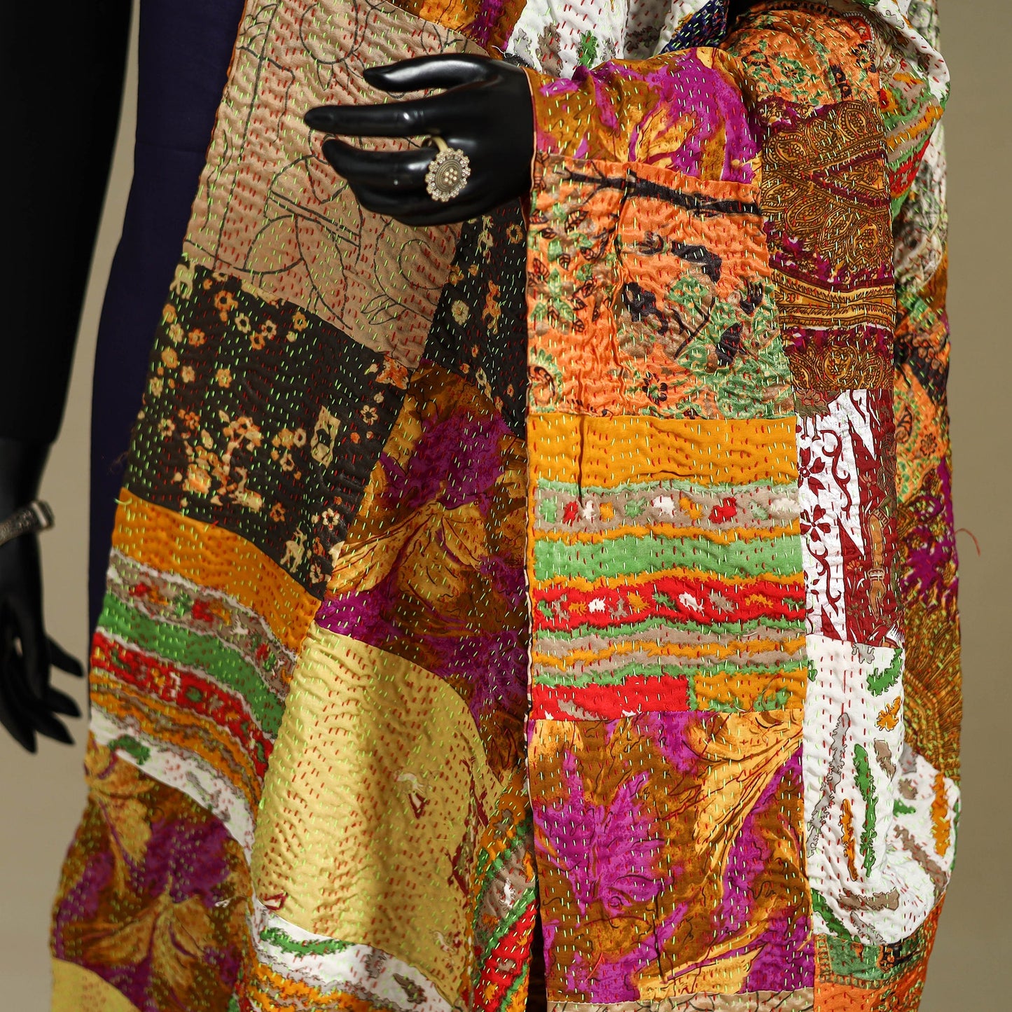 Multicolor - patchwork reversible silk bengal kantha work