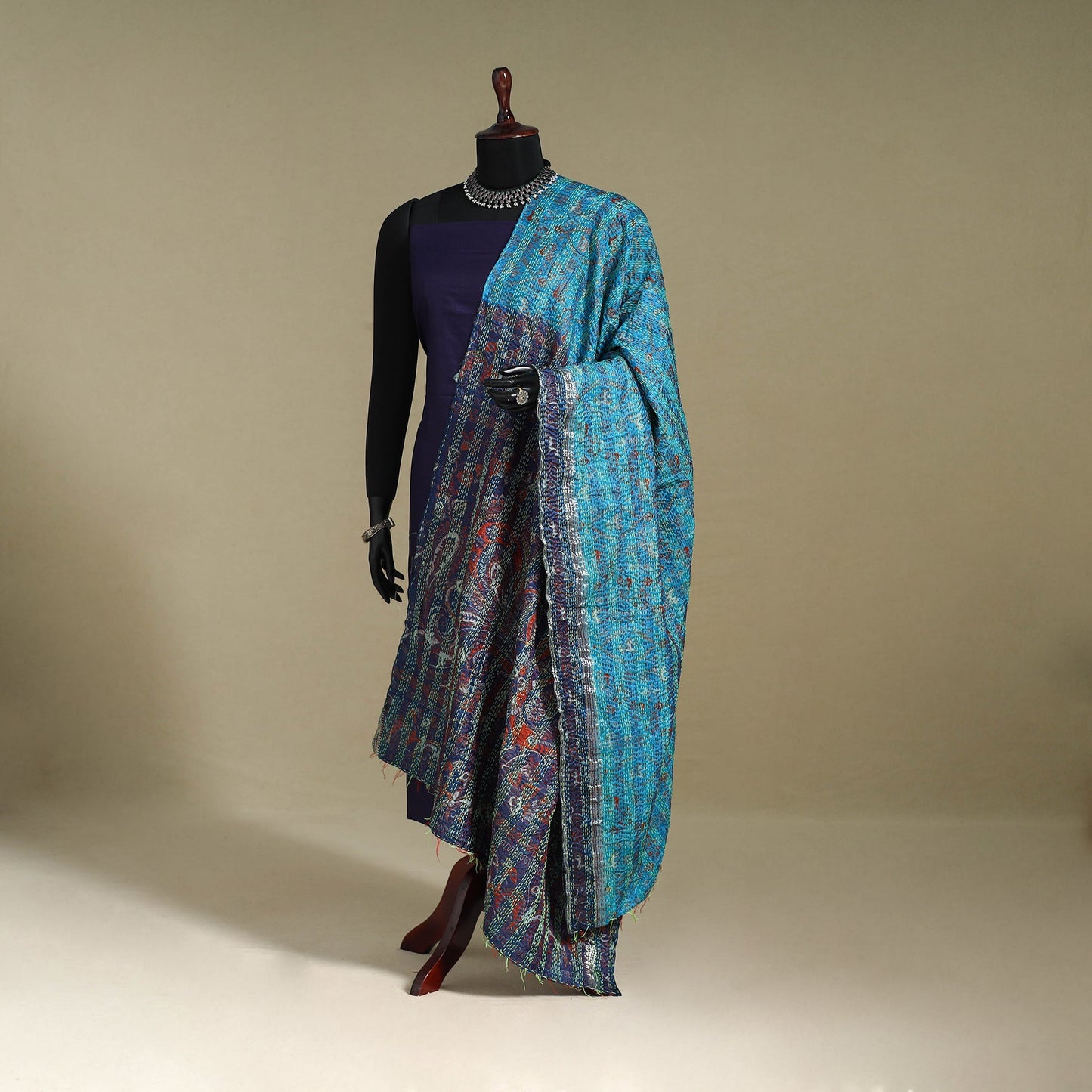 Multicolor - patchwork reversible silk bengal kantha work