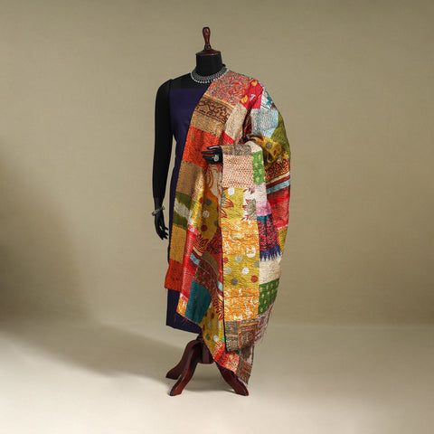 Multicolor - patchwork reversible silk bengal kantha work