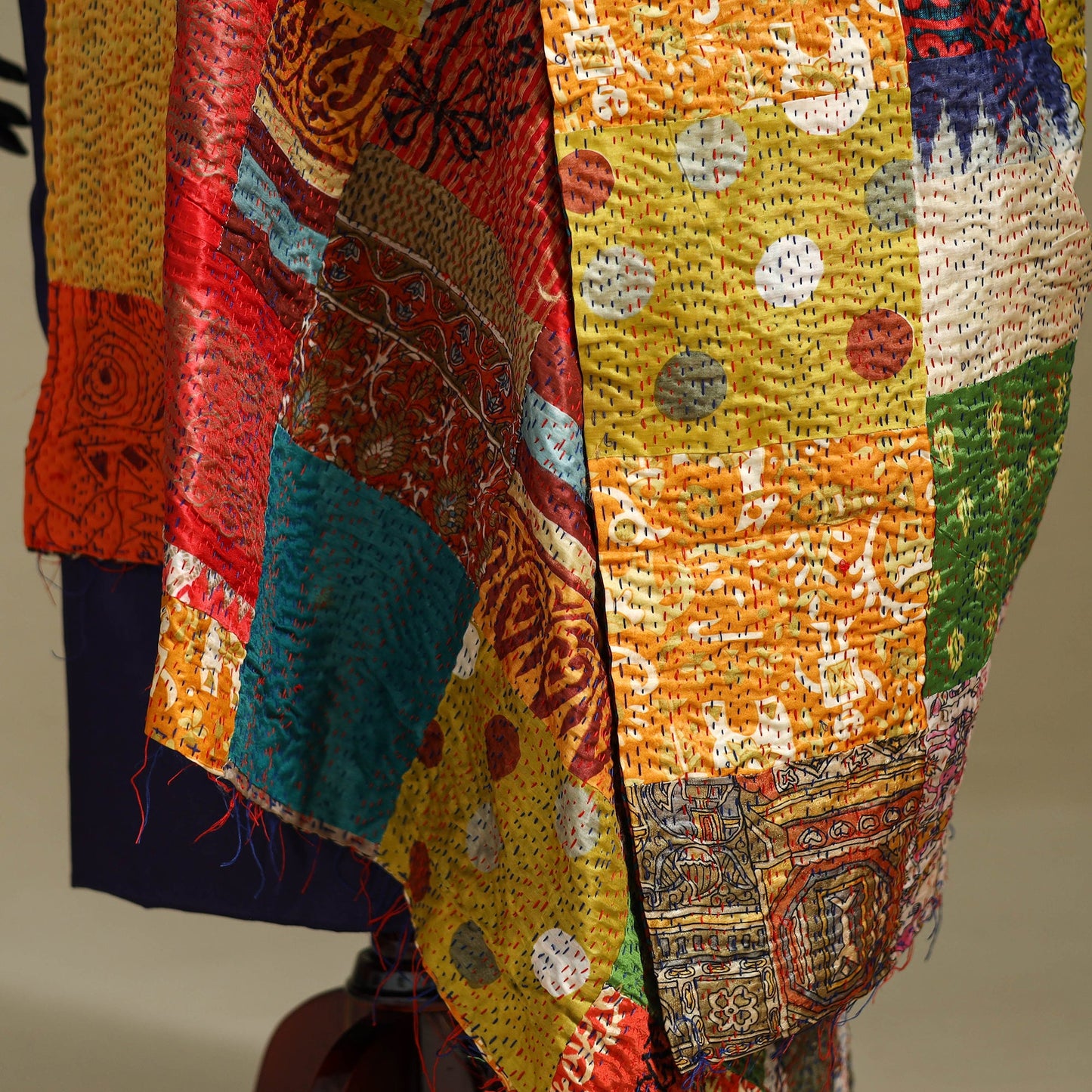 Multicolor - patchwork reversible silk bengal kantha work