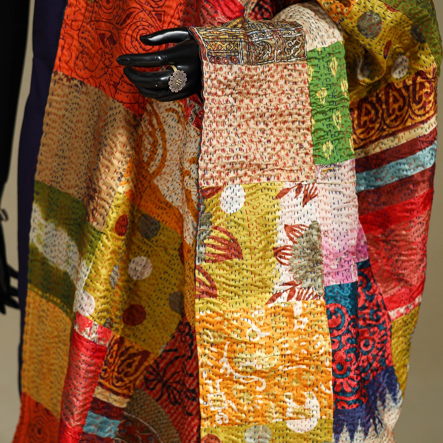 Multicolor - patchwork reversible silk bengal kantha work