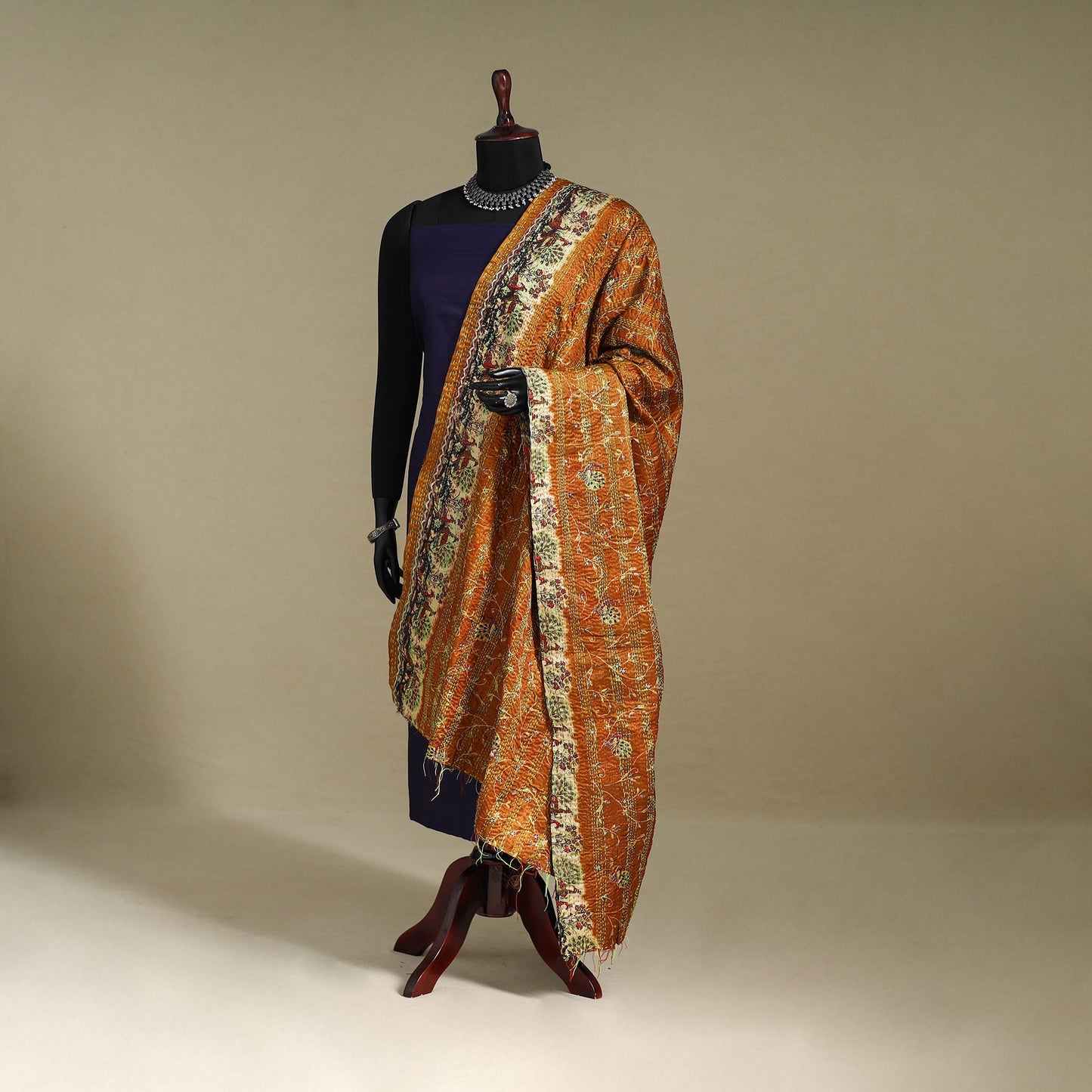 Multicolor - patchwork reversible silk bengal kantha work