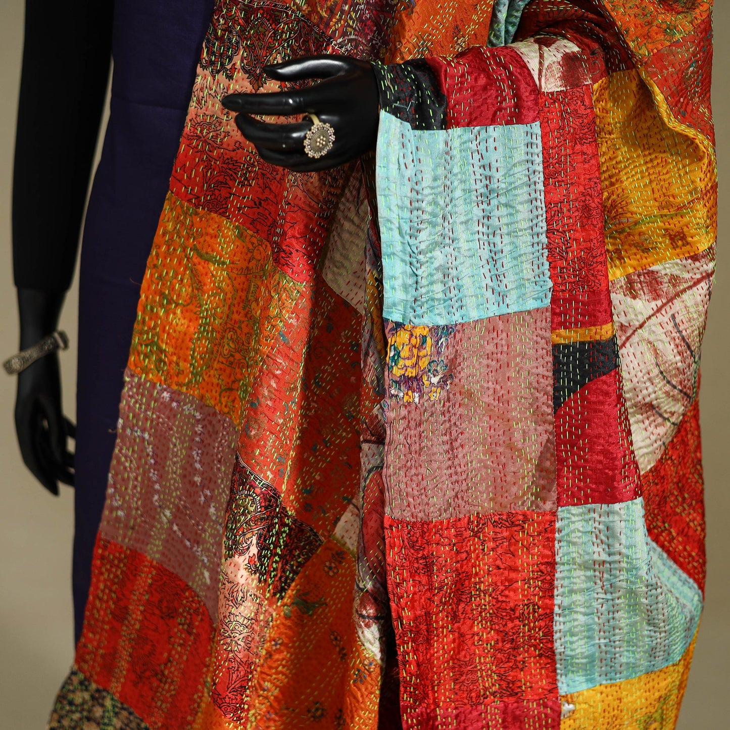 Multicolor - patchwork reversible silk bengal kantha work