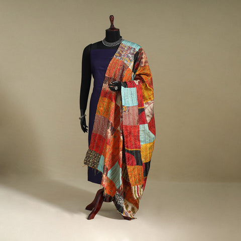 Multicolor - patchwork reversible silk bengal kantha work