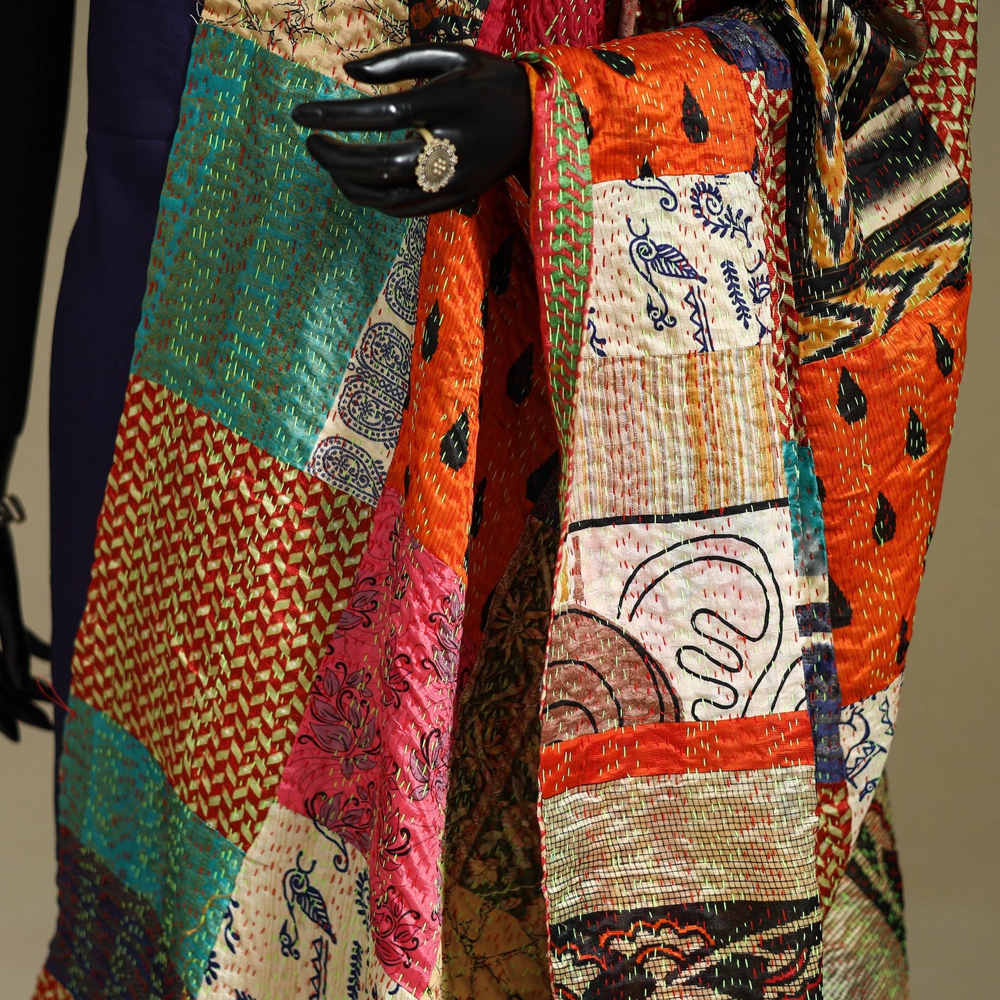 Multicolor - patchwork reversible silk bengal kantha work