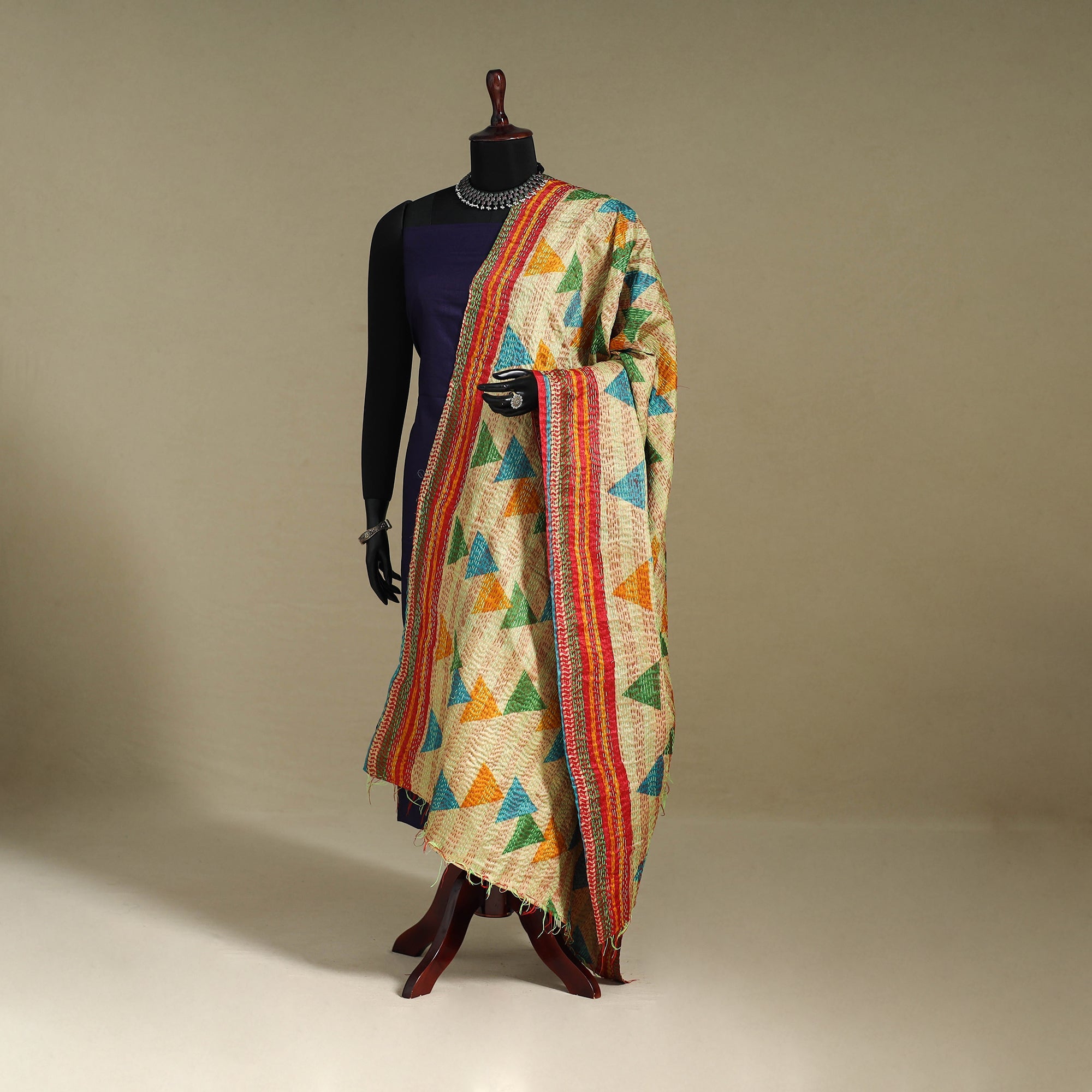 Multicolor - patchwork reversible silk bengal kantha work