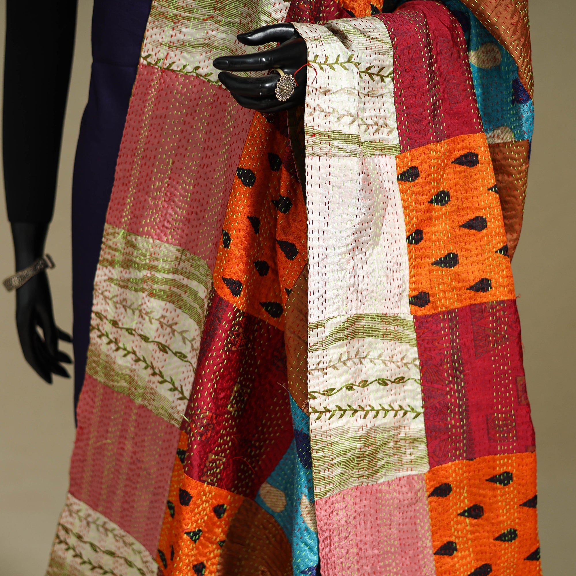Multicolor - patchwork reversible silk bengal kantha work
