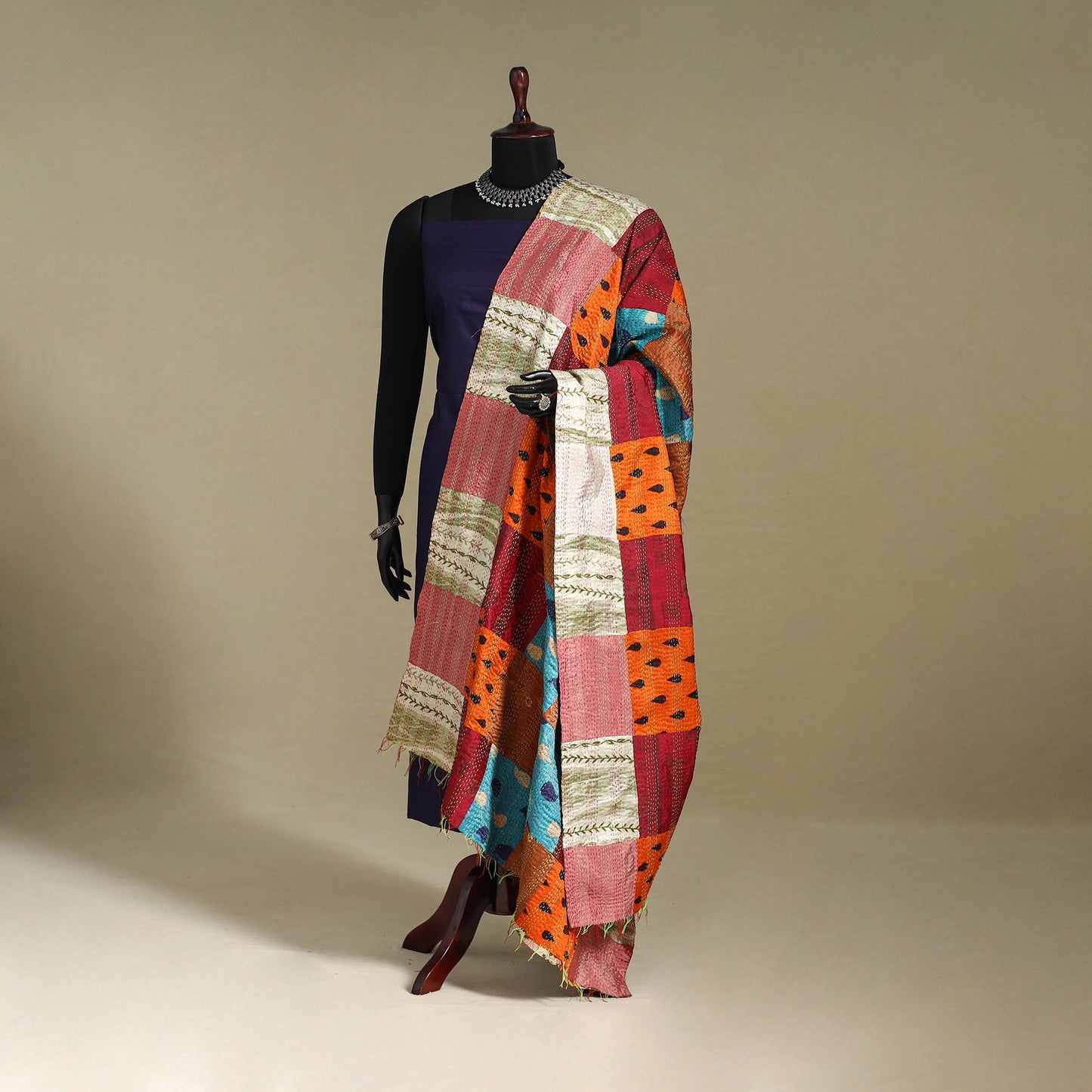 Multicolor - patchwork reversible silk bengal kantha work