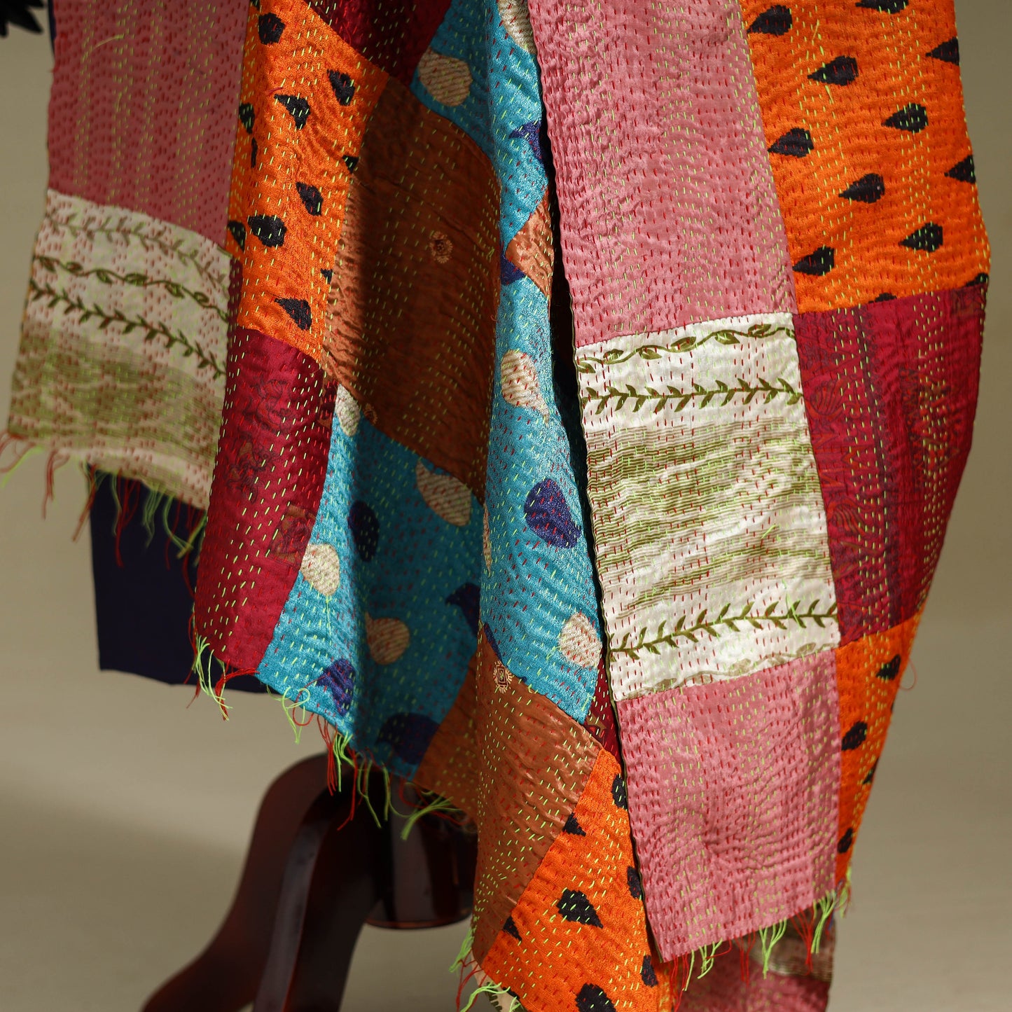 Multicolor - patchwork reversible silk bengal kantha work