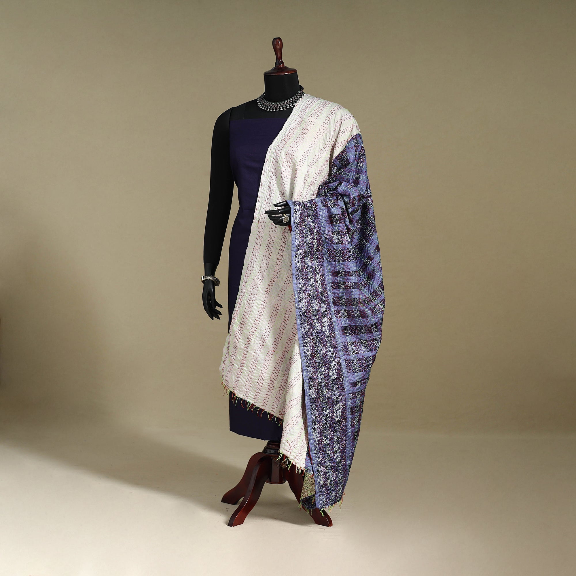 Multicolor - patchwork reversible silk bengal kantha work