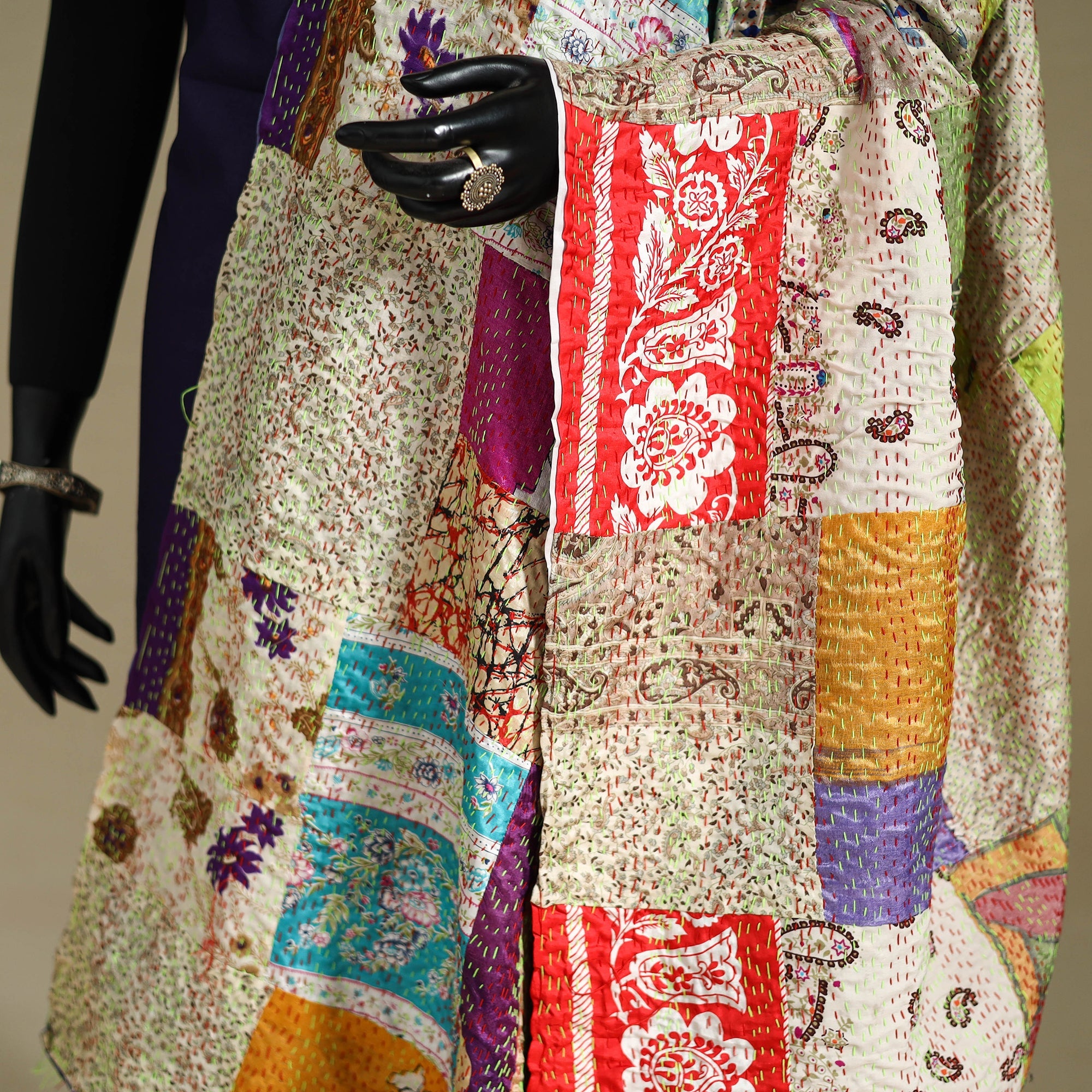 Multicolor - patchwork reversible silk bengal kantha work