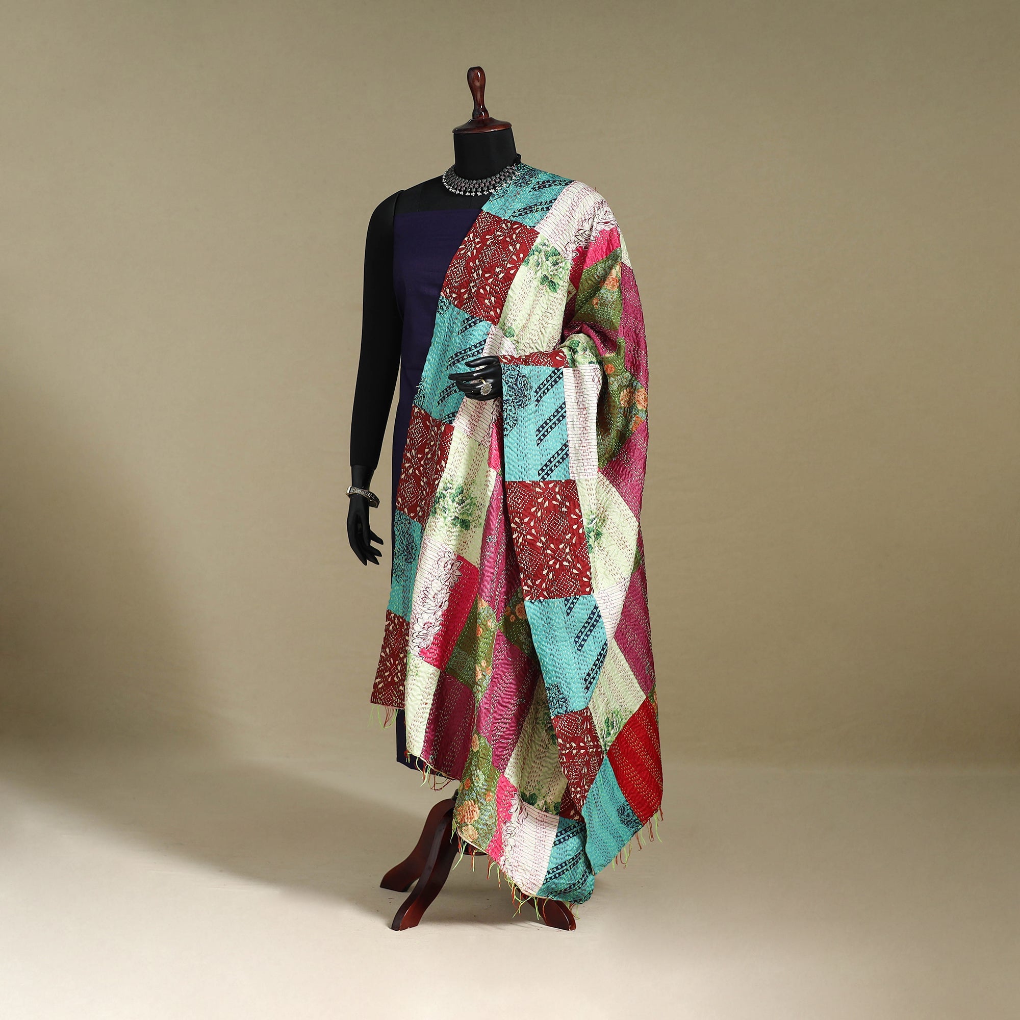 Multicolor - patchwork reversible silk bengal kantha work