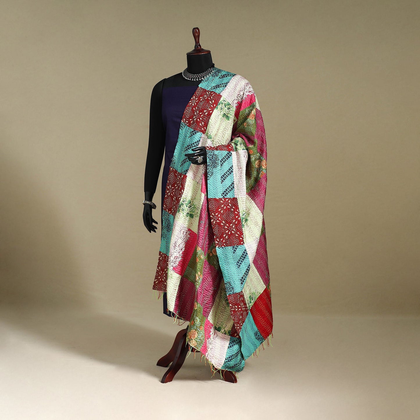 Multicolor - patchwork reversible silk bengal kantha work