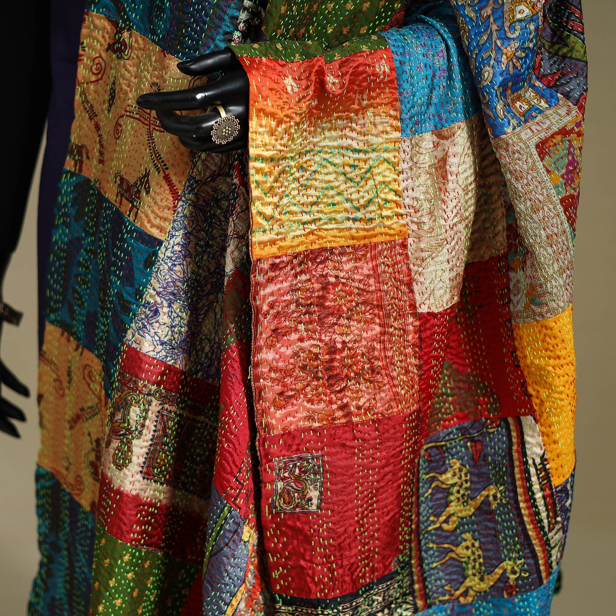 Multicolor - patchwork reversible silk bengal kantha work