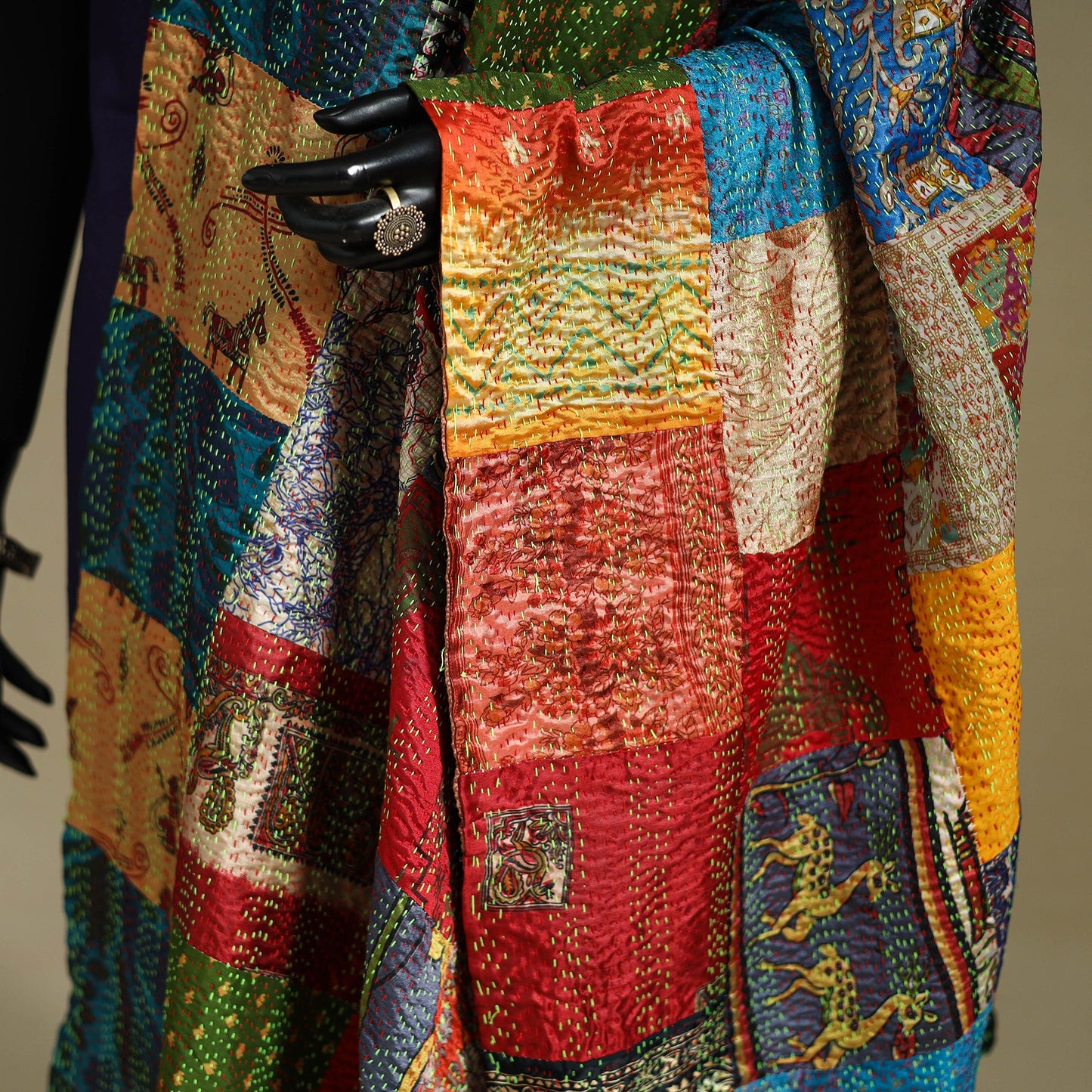Multicolor - patchwork reversible silk bengal kantha work