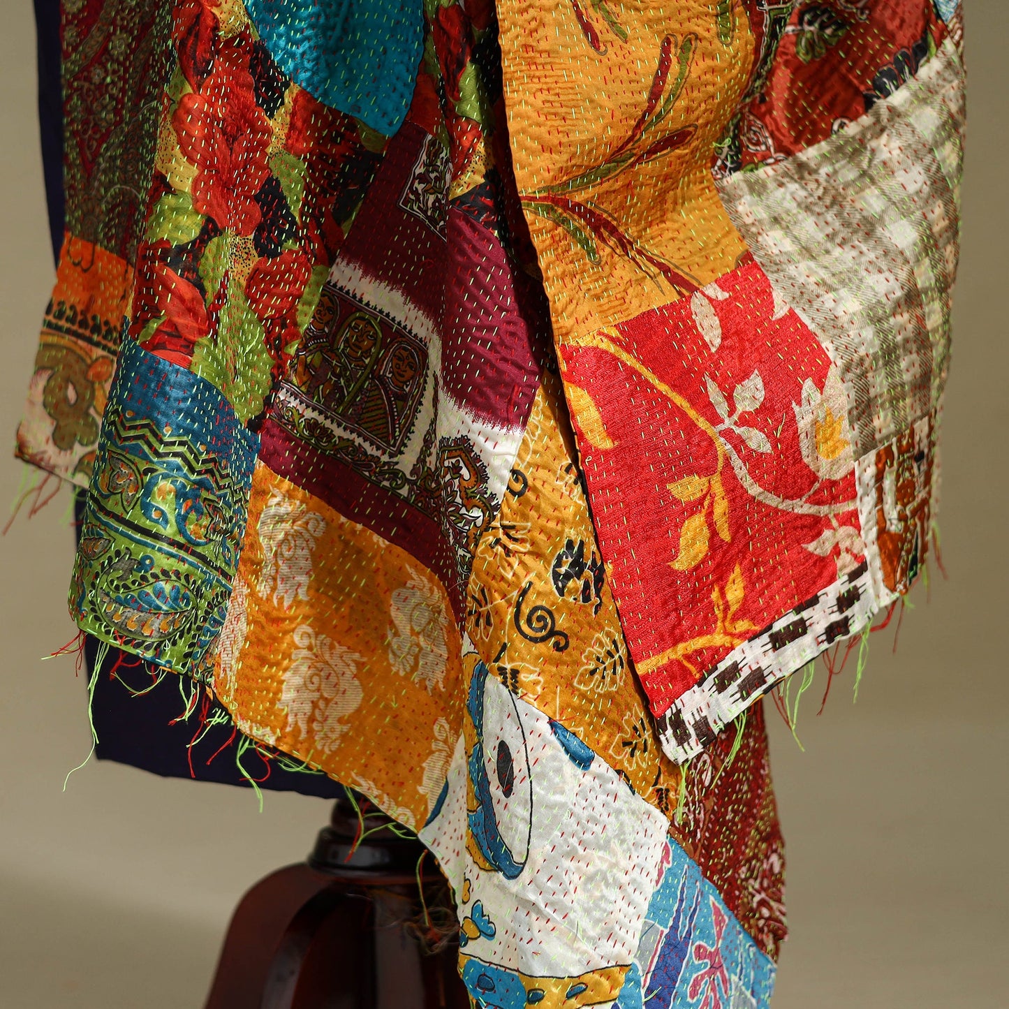 Multicolor - patchwork reversible silk bengal kantha work