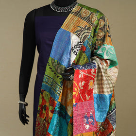 Multicolor - patchwork reversible silk bengal kantha work