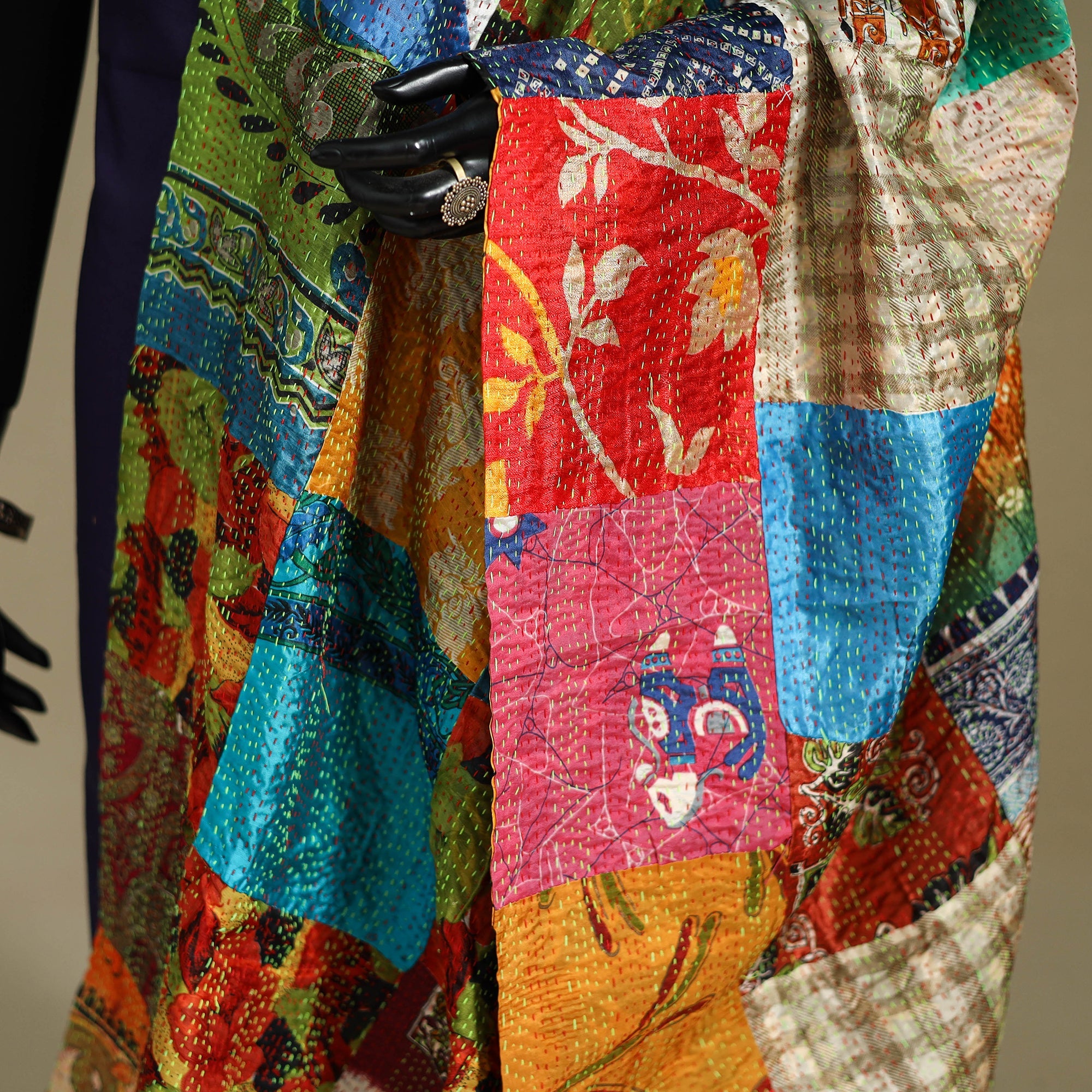 Multicolor - patchwork reversible silk bengal kantha work