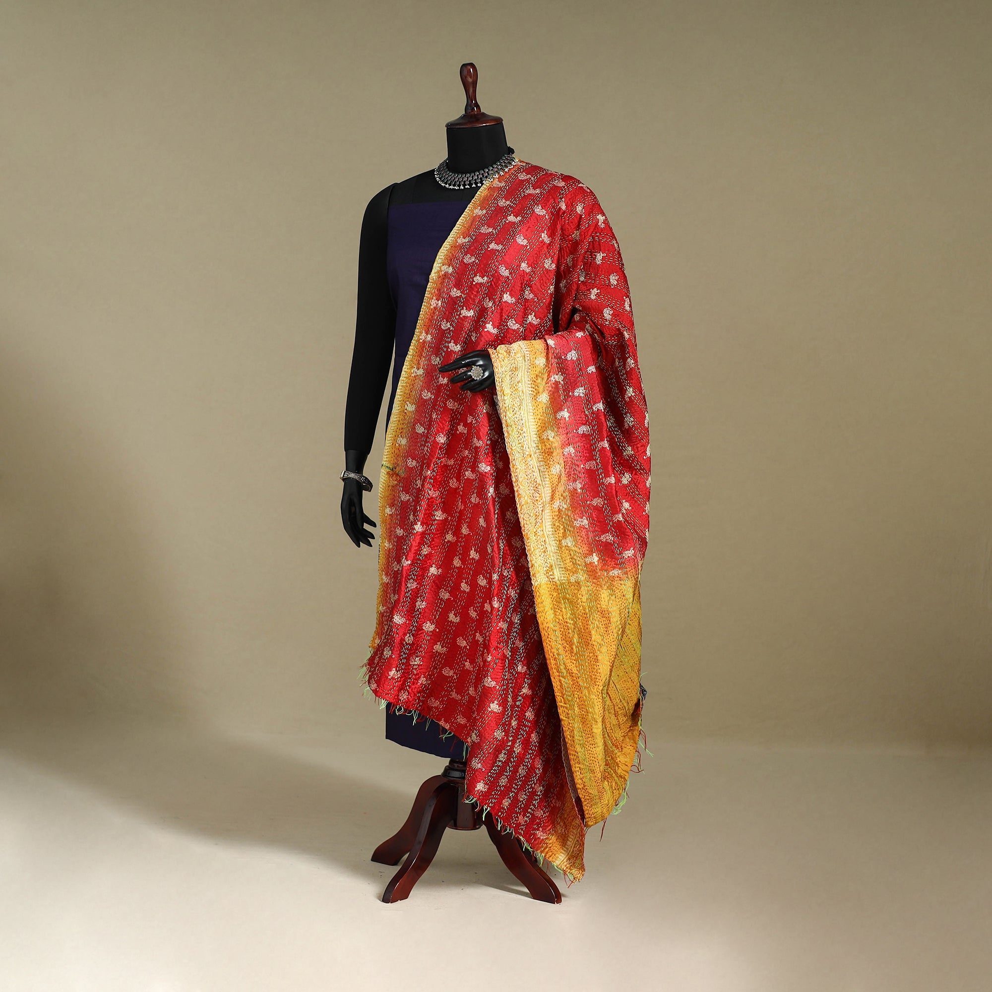 Multicolor - patchwork reversible silk bengal kantha work