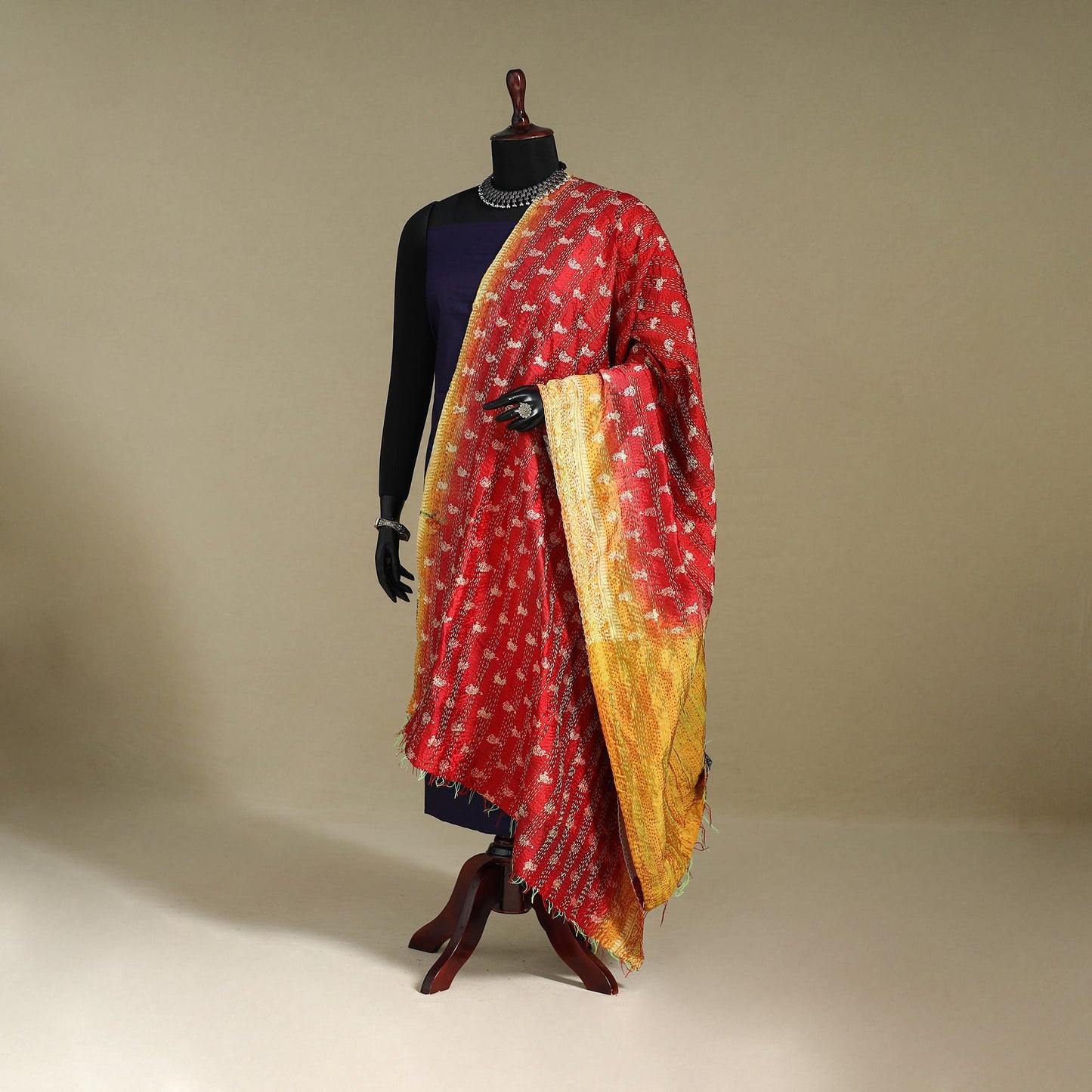 Multicolor - patchwork reversible silk bengal kantha work