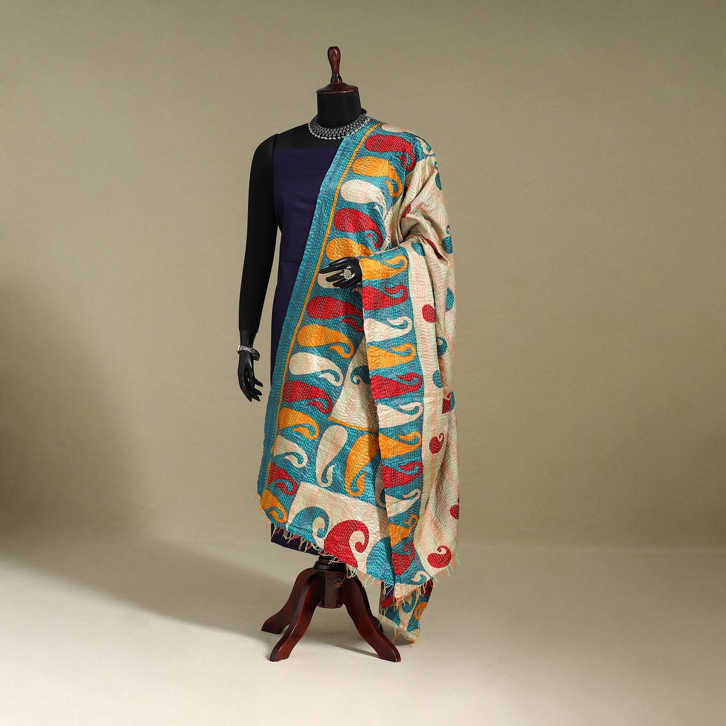 Multicolor - patchwork reversible silk bengal kantha work