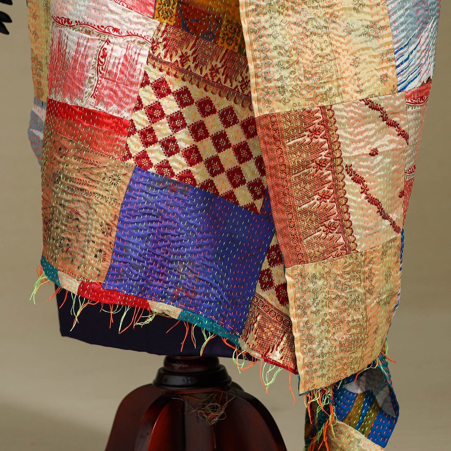 Multicolor - patchwork reversible silk bengal kantha work