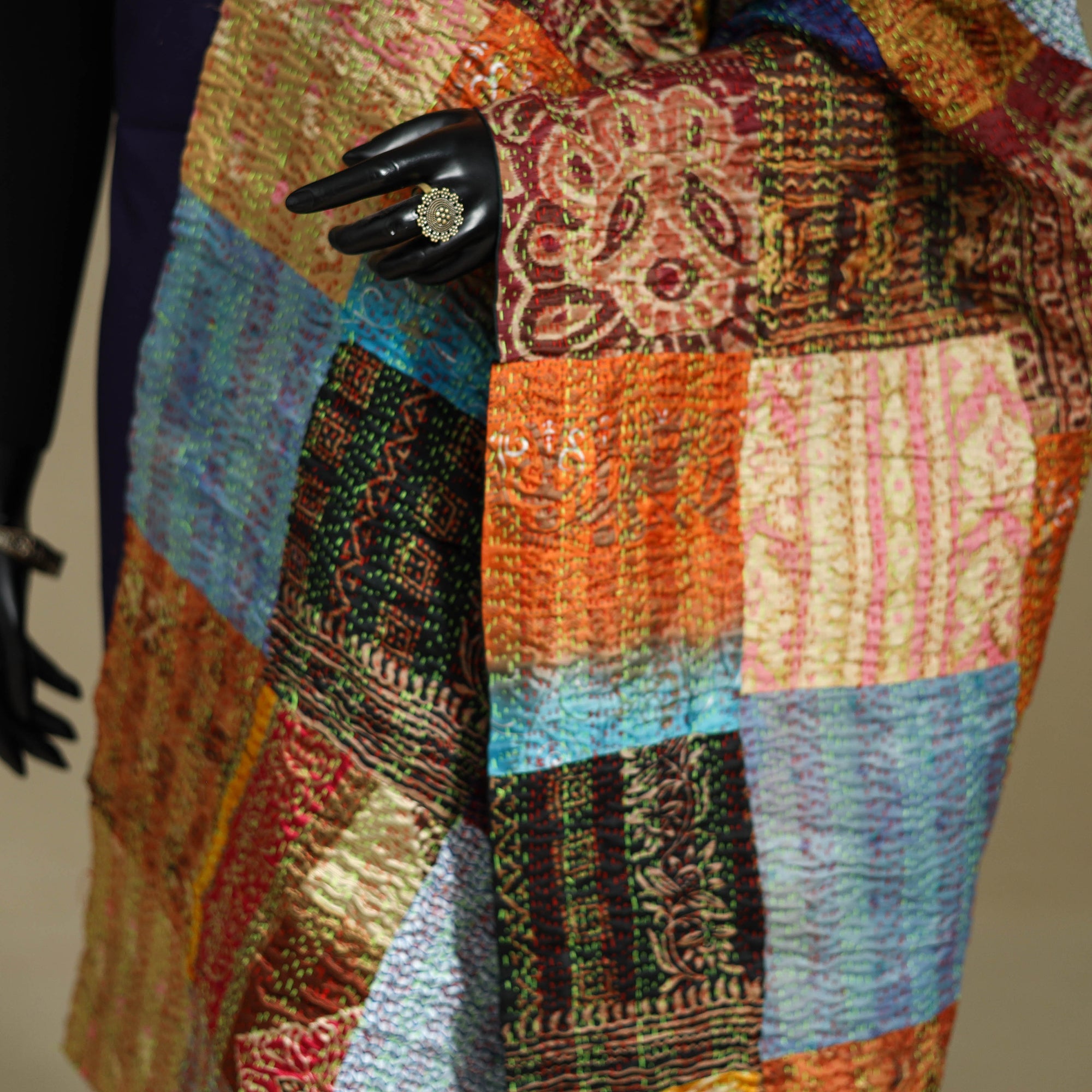 Multicolor - patchwork reversible silk bengal kantha work