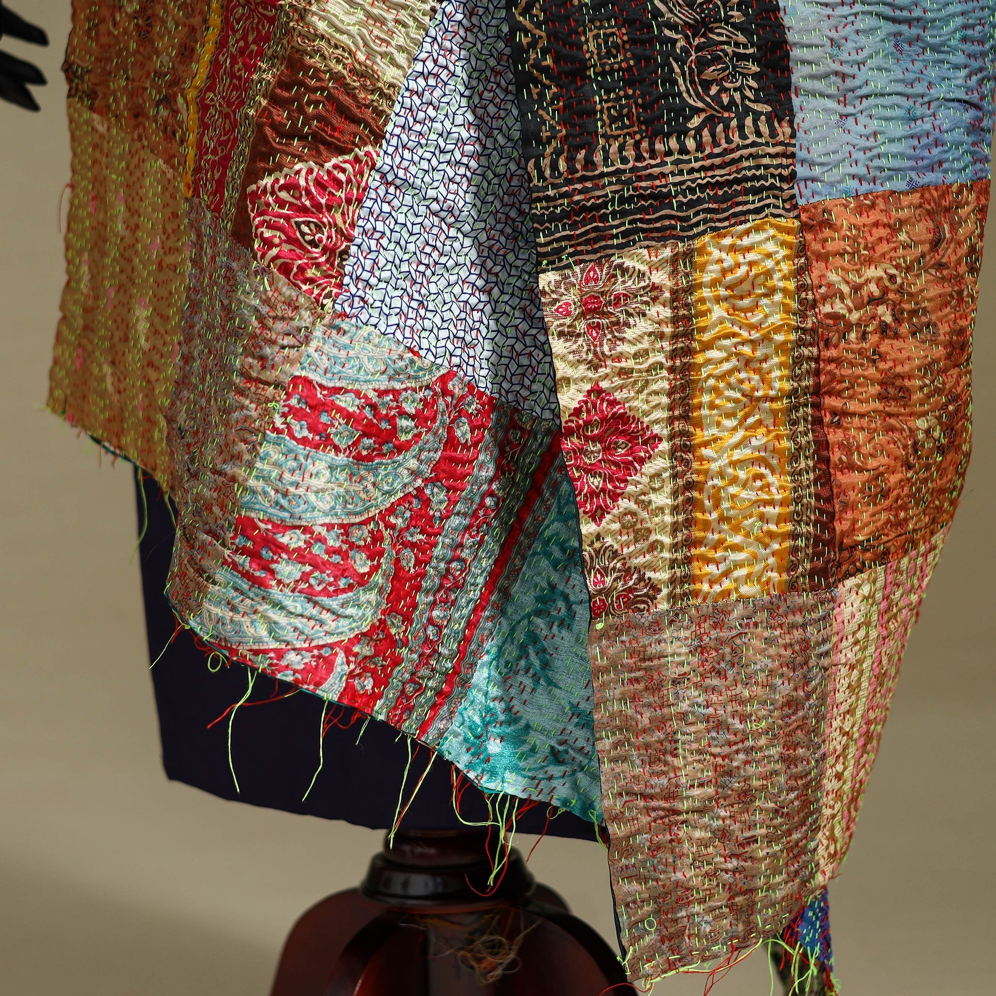 Multicolor - patchwork reversible silk bengal kantha work