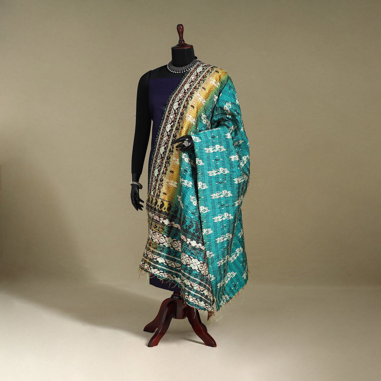 Multicolor - patchwork reversible silk bengal kantha work