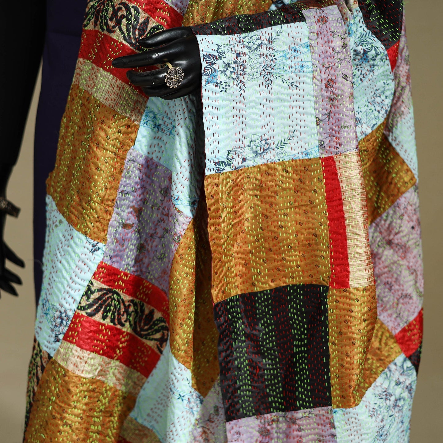 Multicolor - patchwork reversible silk bengal kantha work