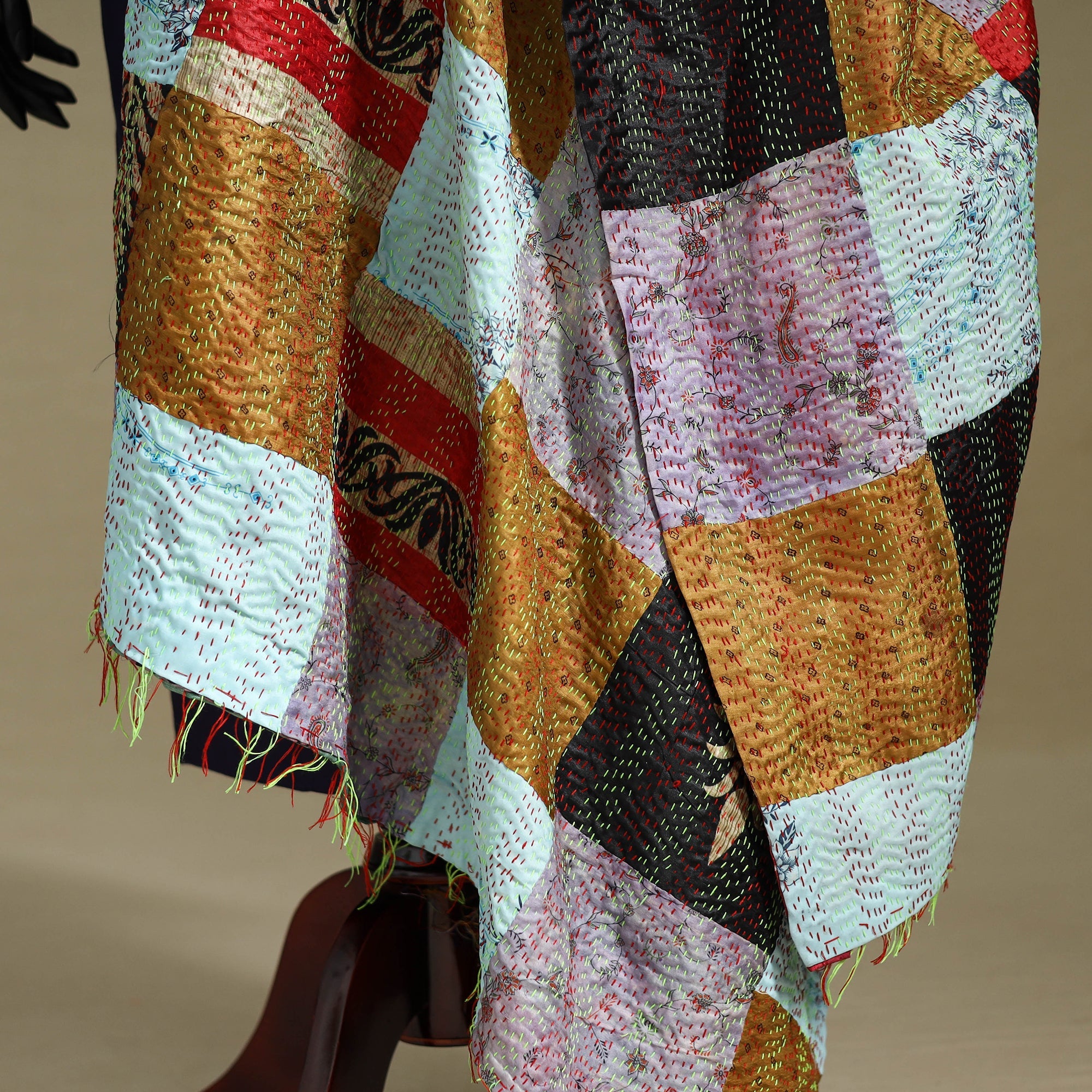 Multicolor - patchwork reversible silk bengal kantha work