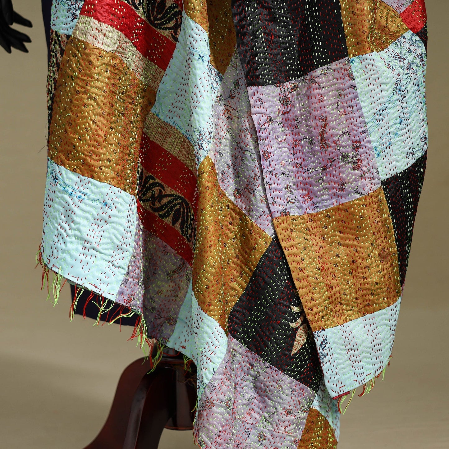 Multicolor - patchwork reversible silk bengal kantha work