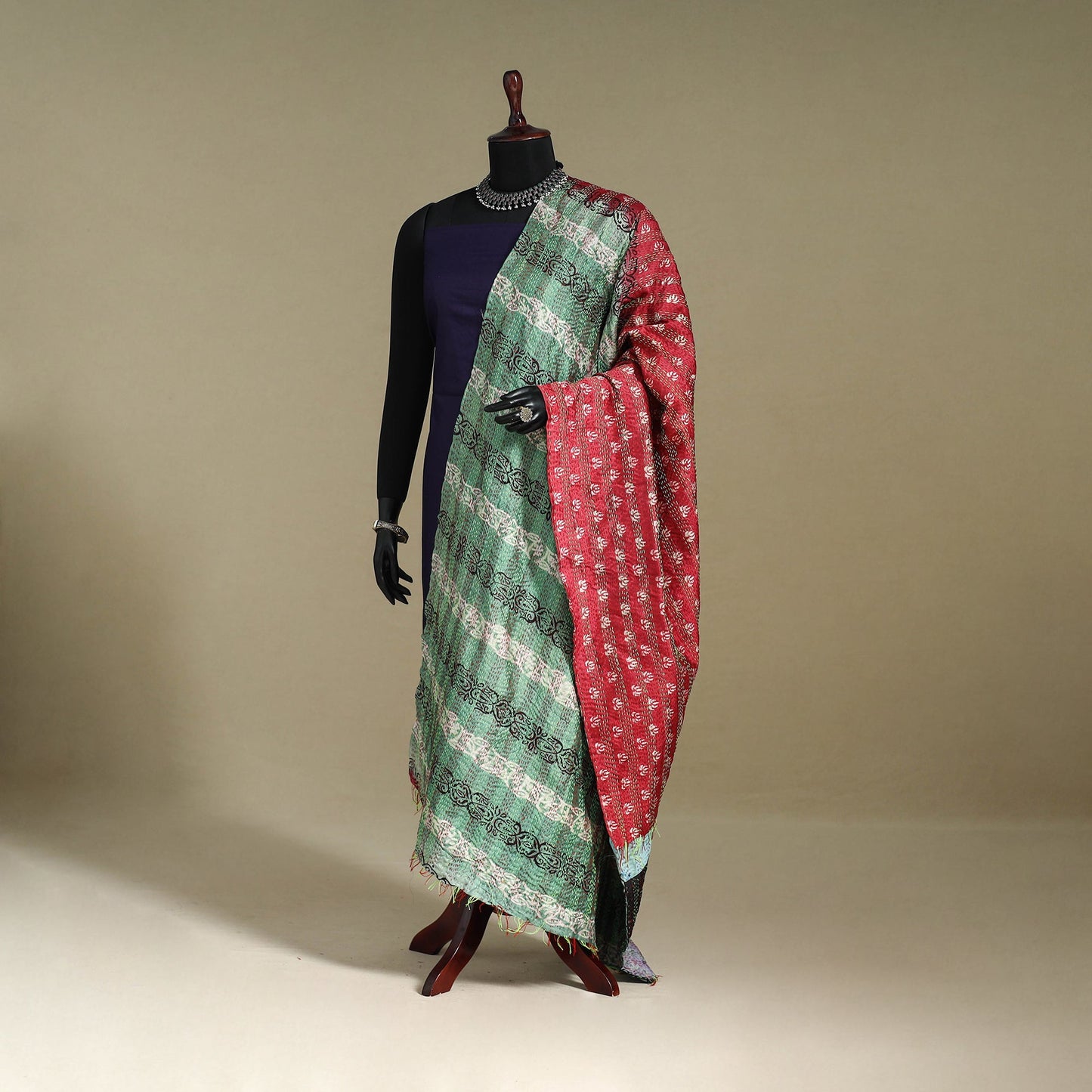 Multicolor - patchwork reversible silk bengal kantha work
