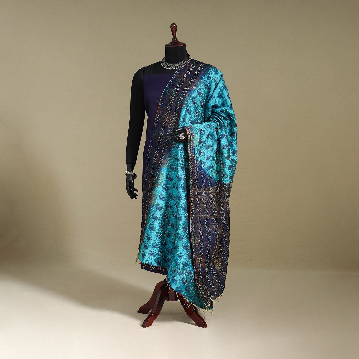 Multicolor - patchwork reversible silk bengal kantha work