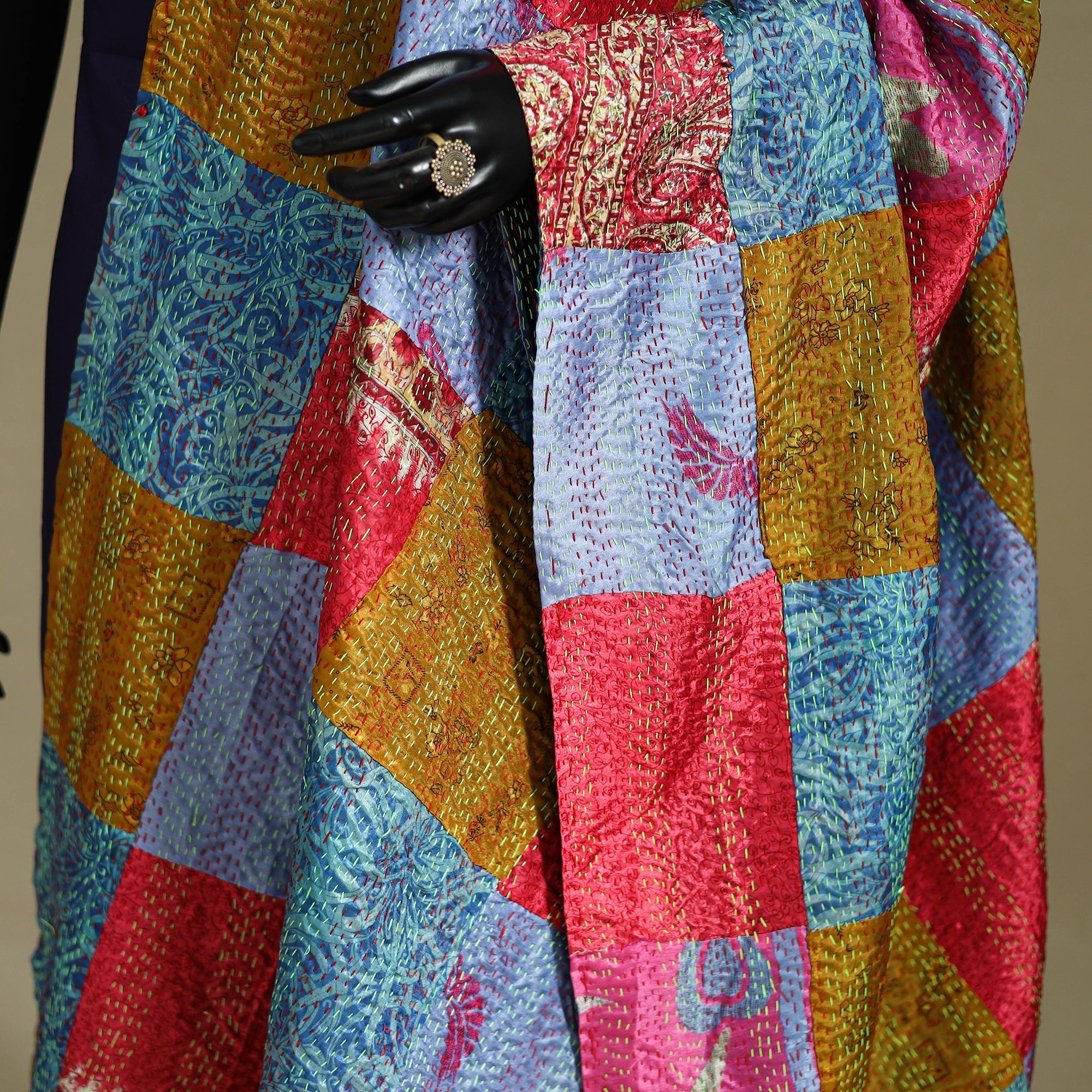 Multicolor - patchwork reversible silk bengal kantha work