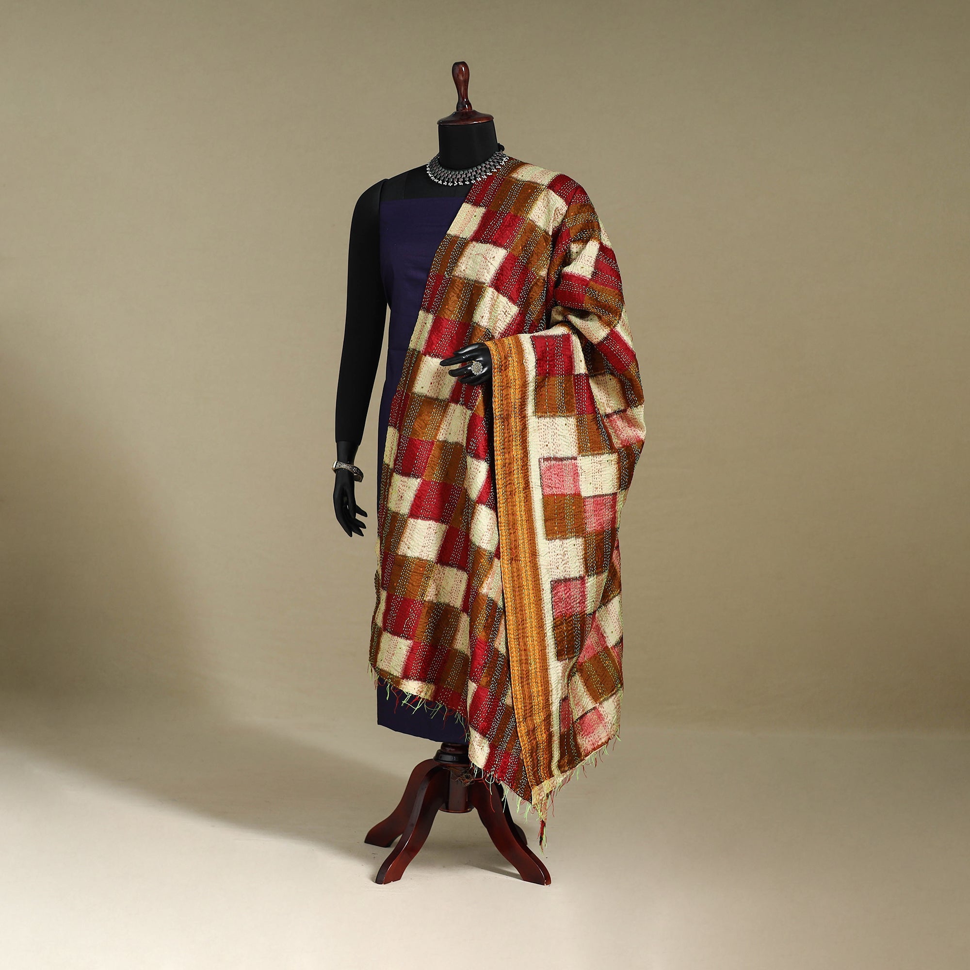 Multicolor - patchwork reversible silk bengal kantha work