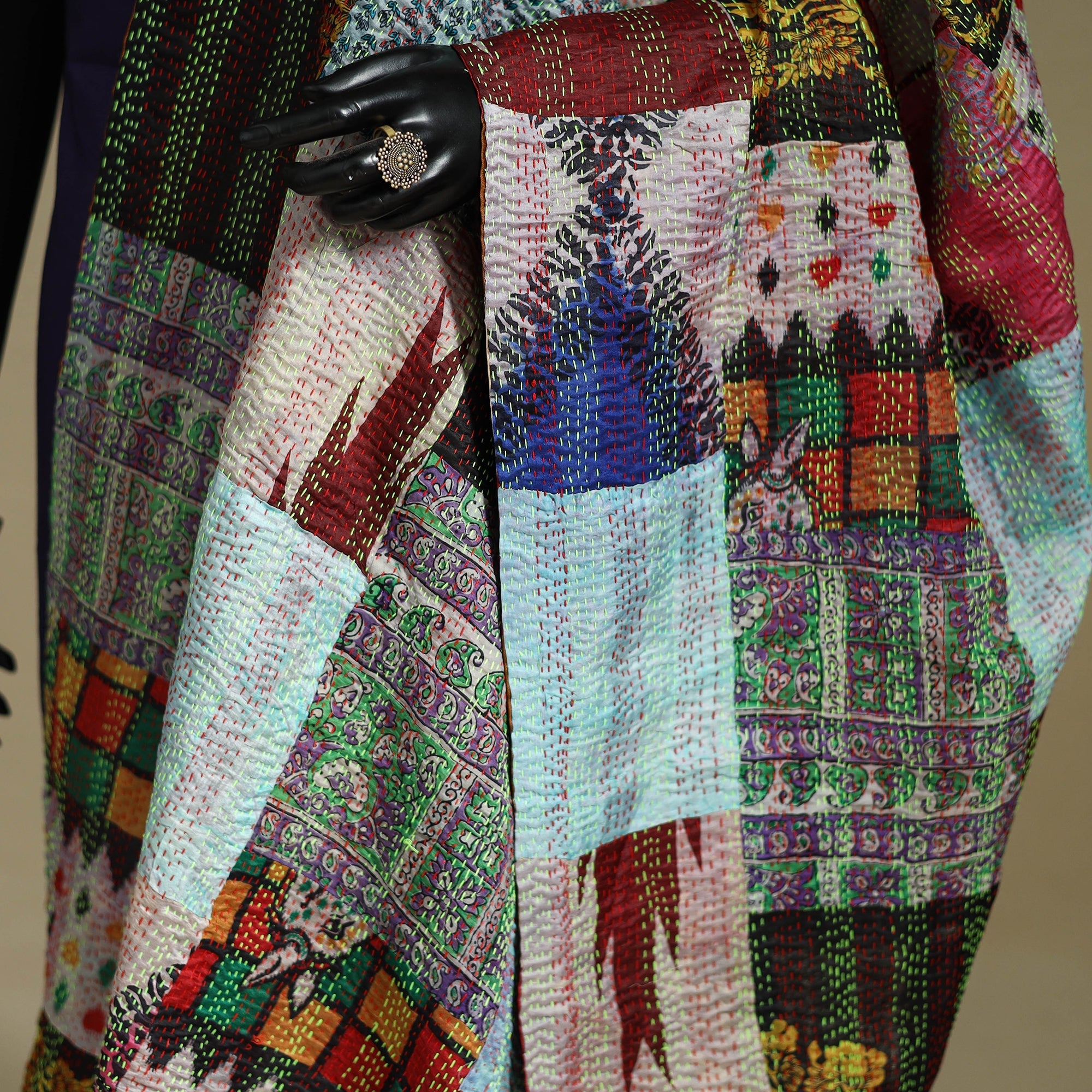 Multicolor - patchwork reversible silk bengal kantha work