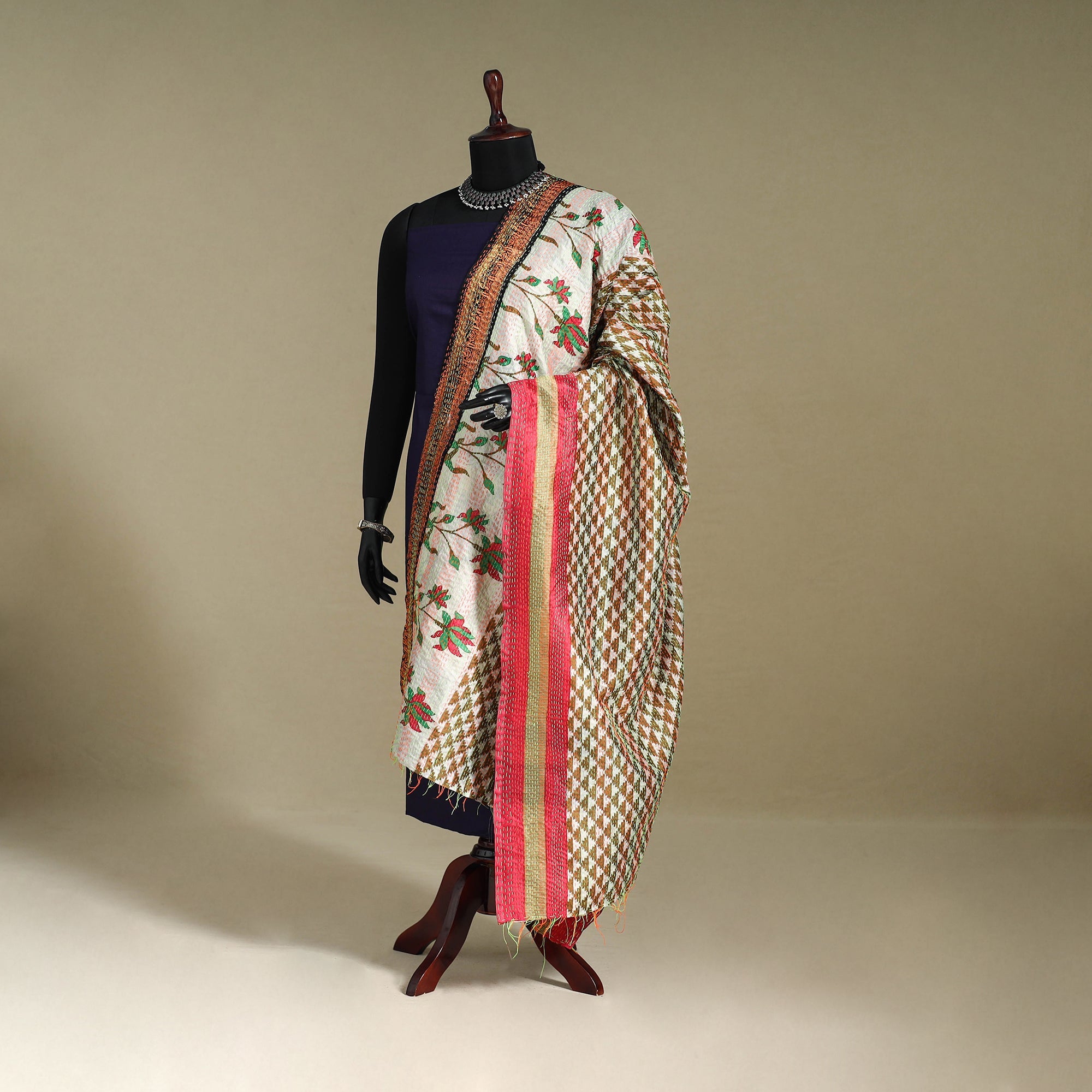 Multicolor - patchwork reversible silk bengal kantha work