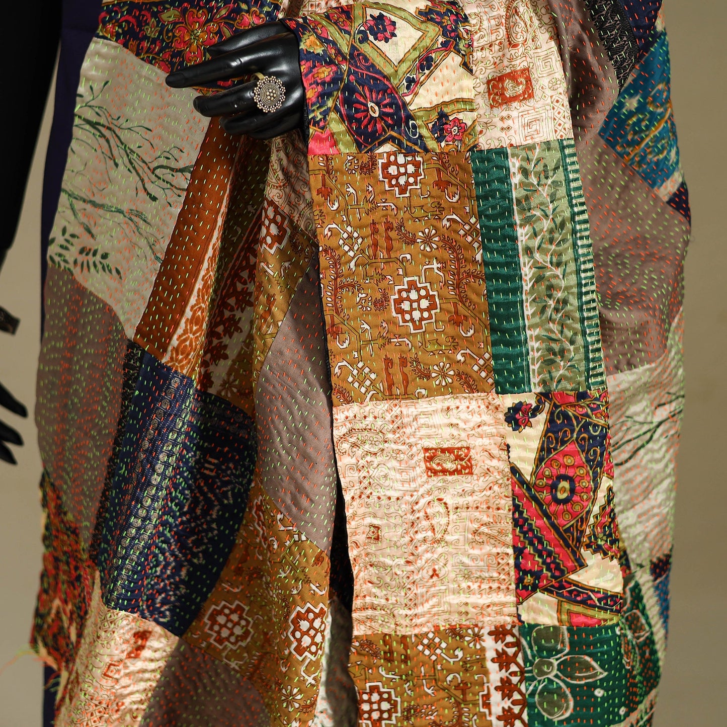 Multicolor - patchwork reversible silk bengal kantha work