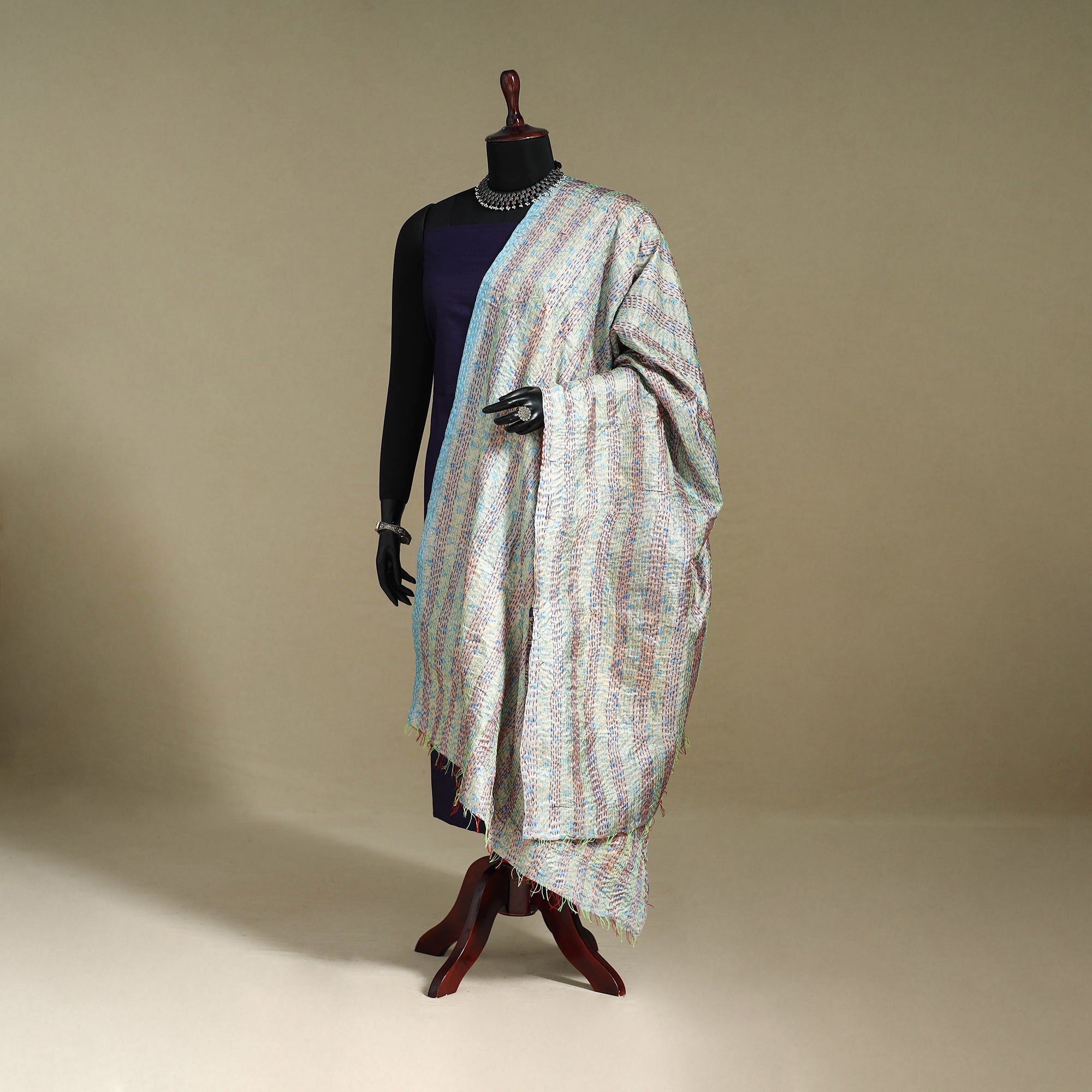 Multicolor - patchwork reversible silk bengal kantha work