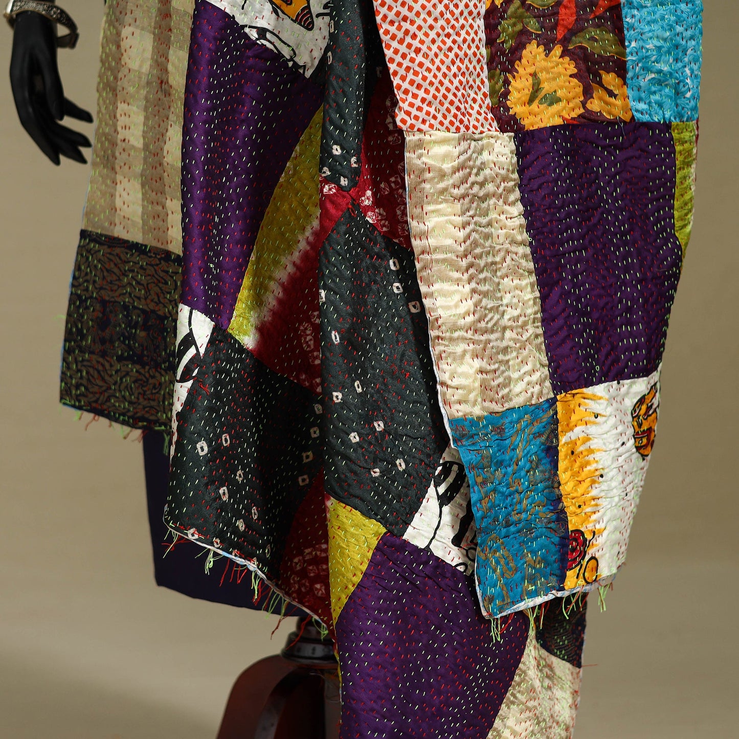 Multicolor - patchwork reversible silk bengal kantha work