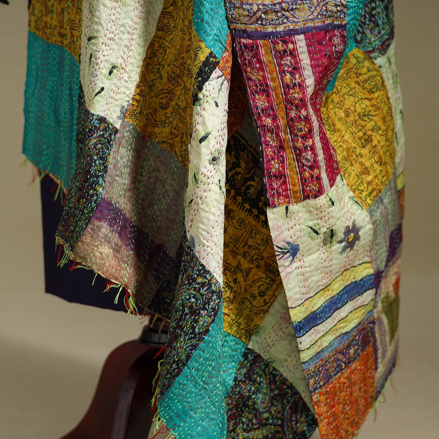 Multicolor - patchwork reversible silk bengal kantha work