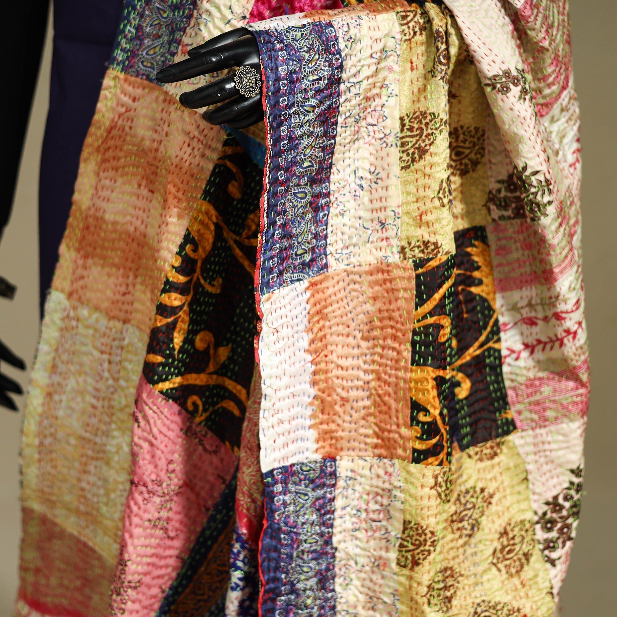 Multicolor - patchwork reversible silk bengal kantha work