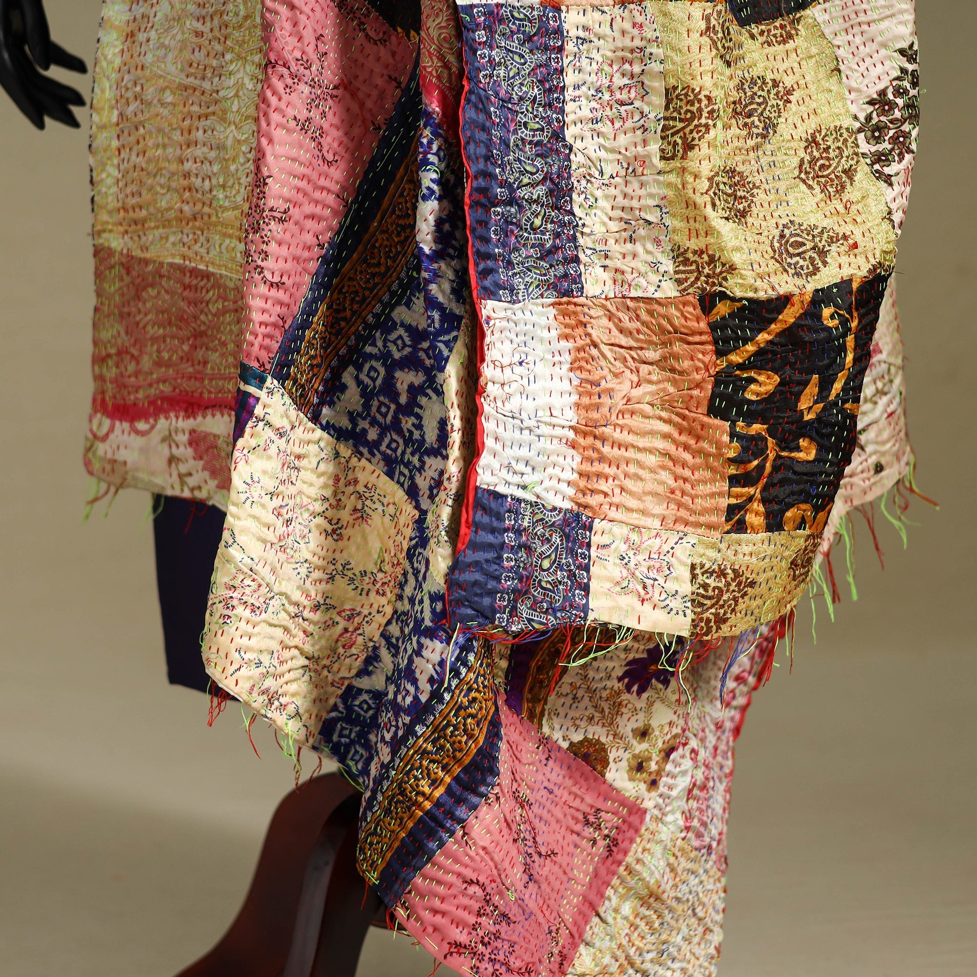 Multicolor - patchwork reversible silk bengal kantha work